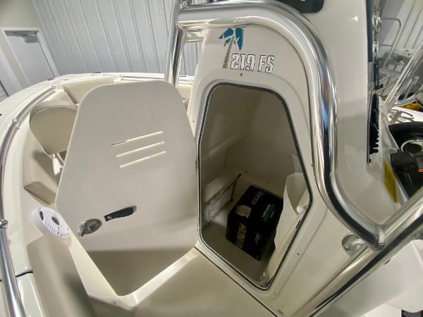 2024 Key West 219 FS boat interior storage compartment.