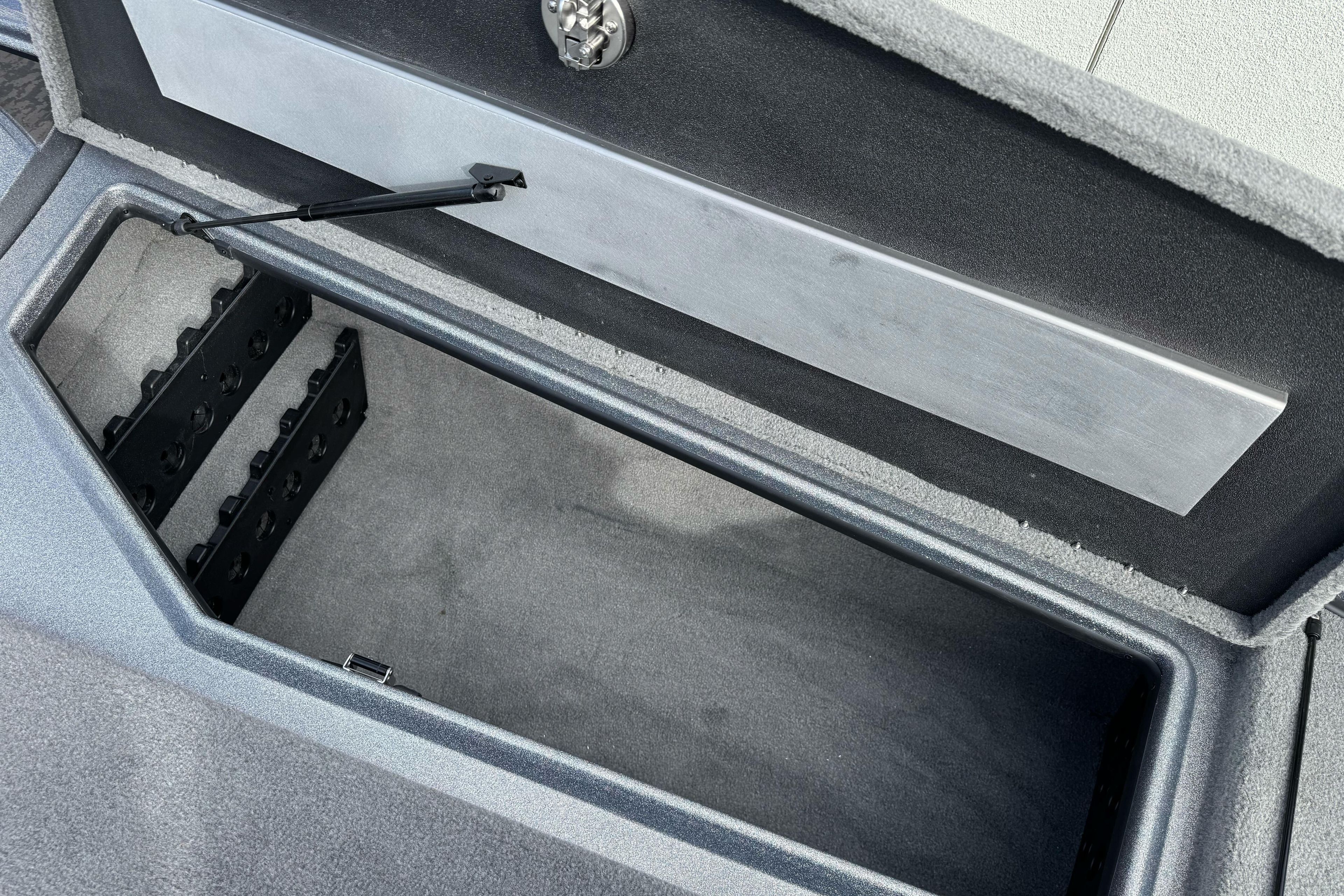 Open storage compartment in 2026 Nitro Z19 XL boat.