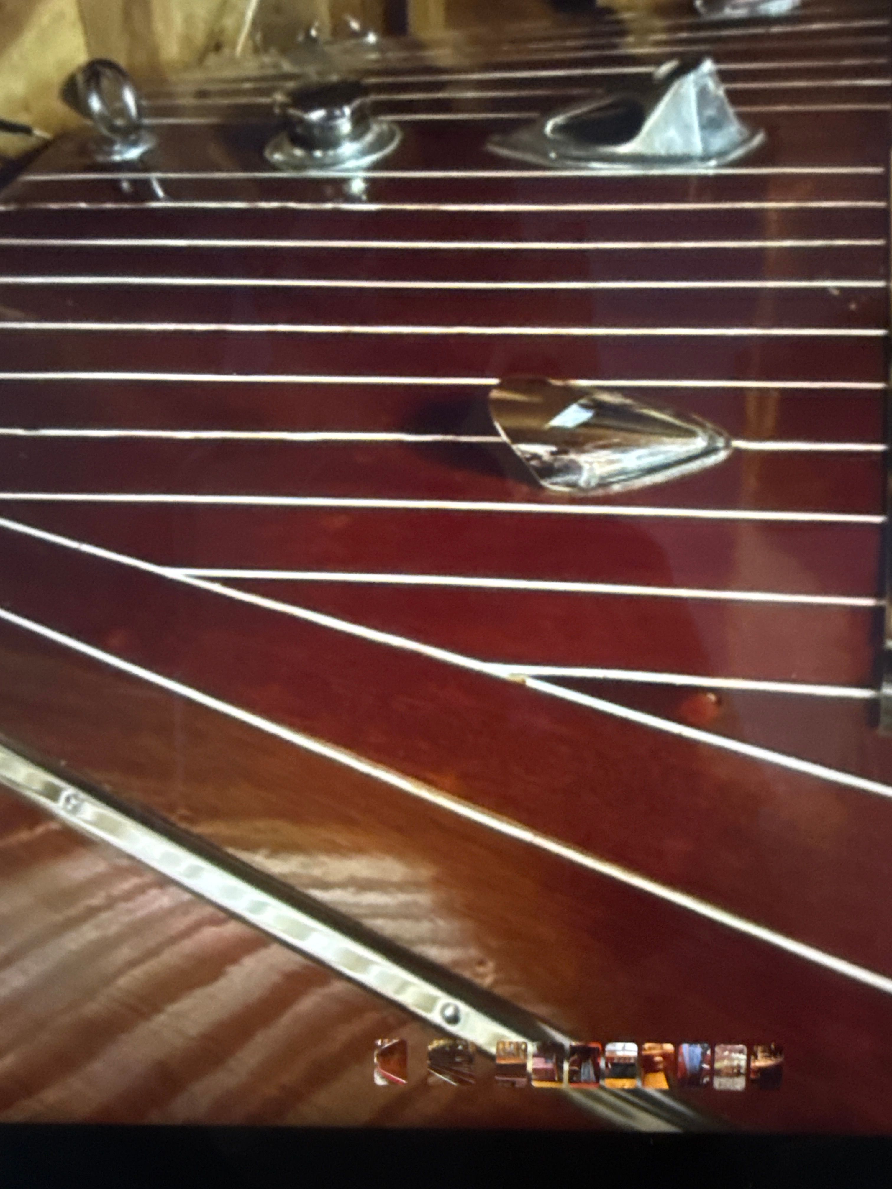 Close-up of a 1940 Chris-Craft Barrelback boat deck.