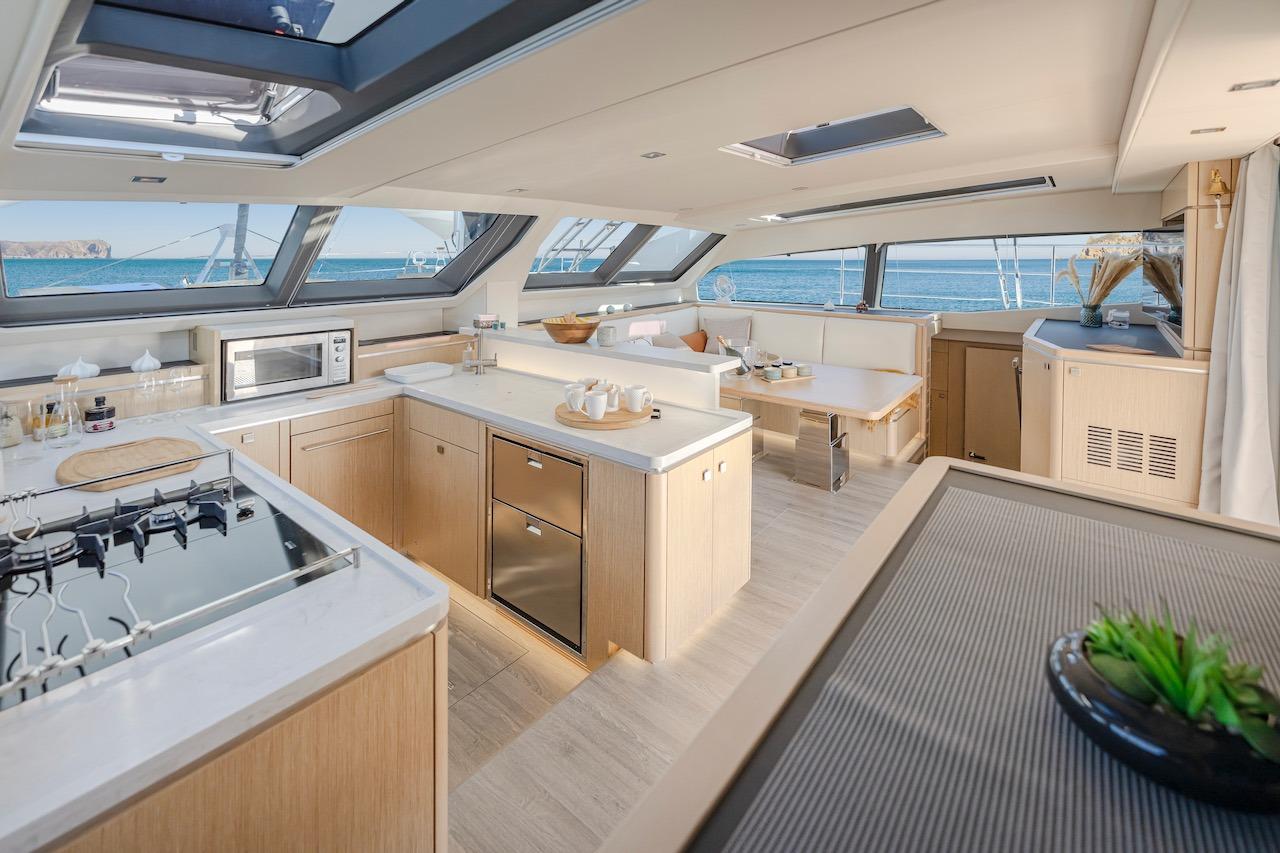 Luxurious kitchen on Privilege Signature 510 yacht, year 2025.