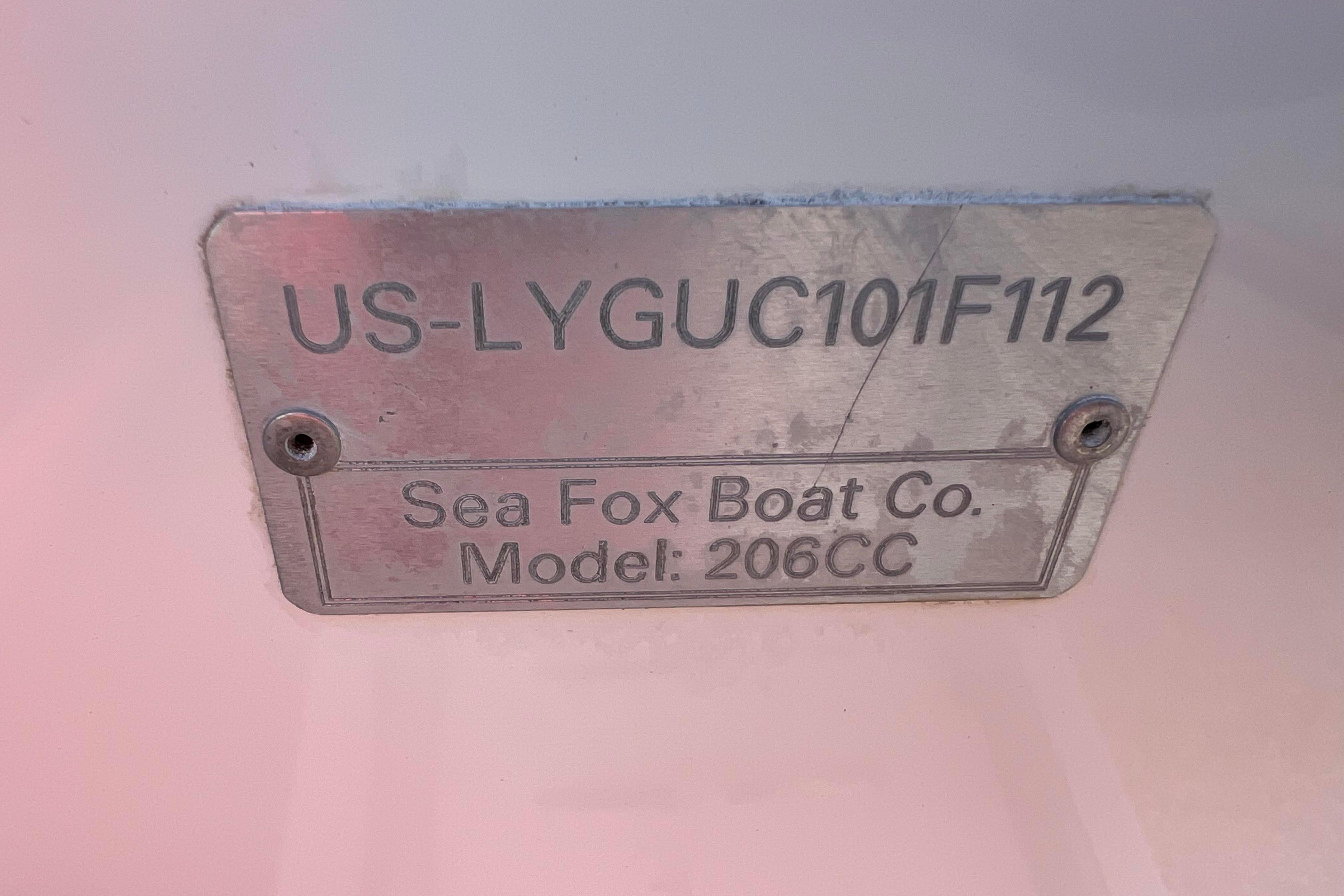Hull identification plate of a 2012 Sea Fox 206 Center Console boat.