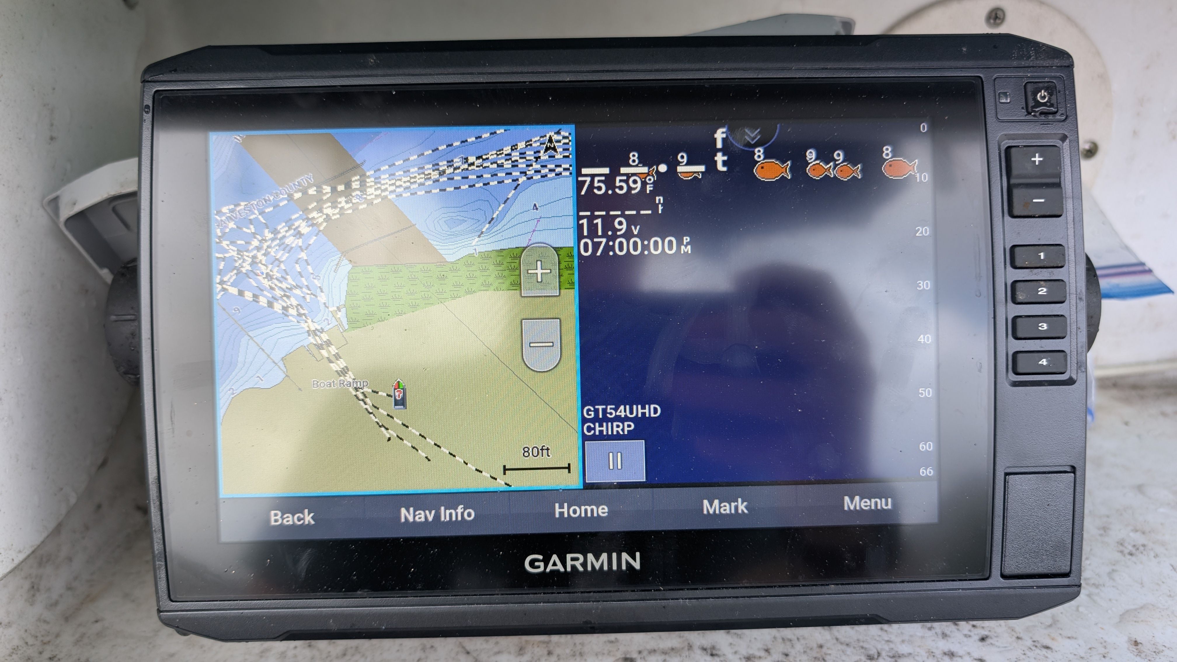 Garmin navigation system on a 2007 Triumph 215 CC boat.
