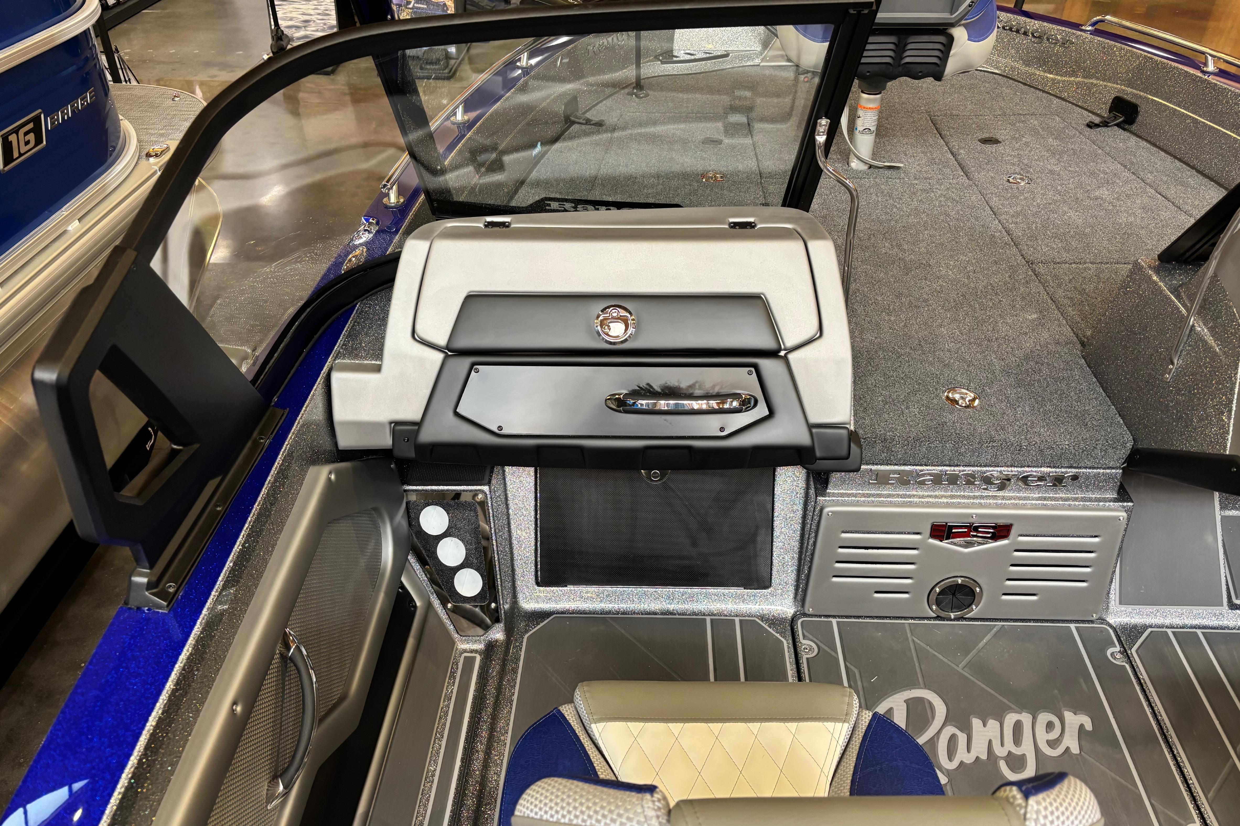 2026 Ranger 621FS Cup-Equipped boat interior with modern dashboard and seating.