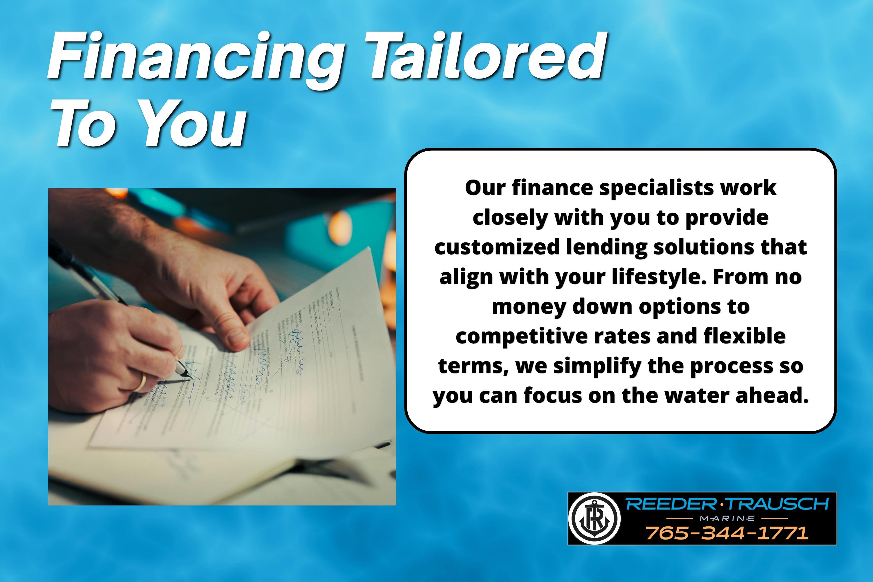 Financing options for Tahoe 450 TS boat, personalized lending solutions, Reeder Trausch Marine contact info.