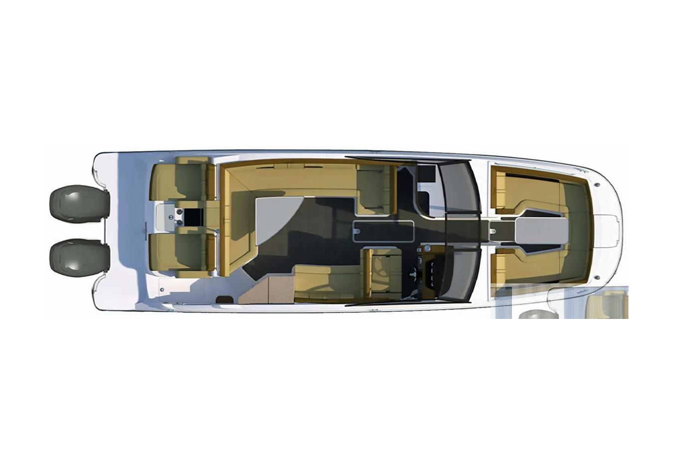 Manufacturer Provided Image: Top view of 2024 Sea Ray SDX 290 Outboard boat layout.
