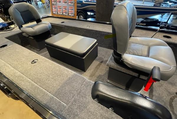 2025 Tracker Panfish 17 boat interior with seating and storage.