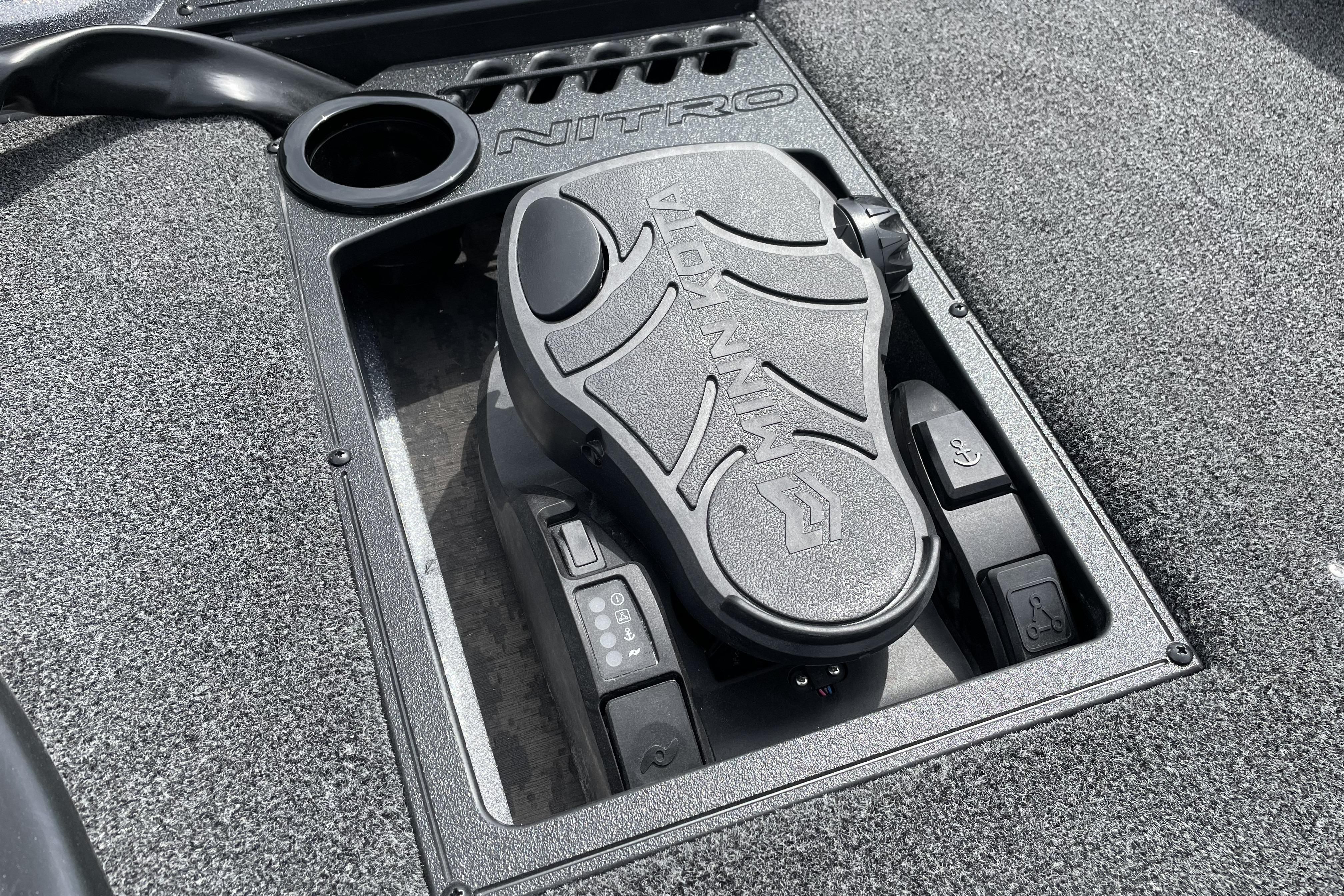 Foot pedal control on 2026 Nitro Z21 XL boat deck.