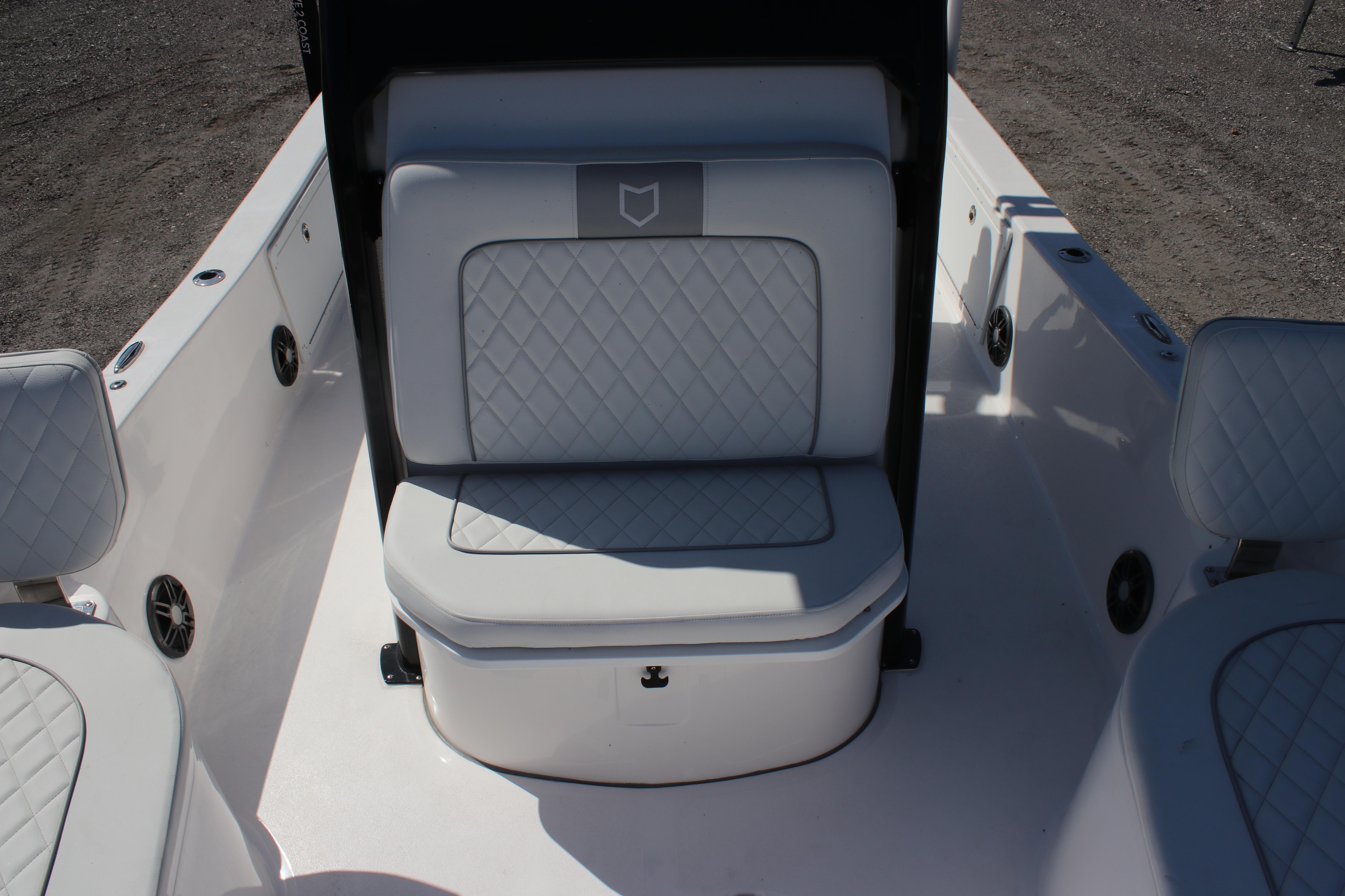 2025 Sea Fox 251 Bay Fox boat interior with cushioned seating and sleek design.