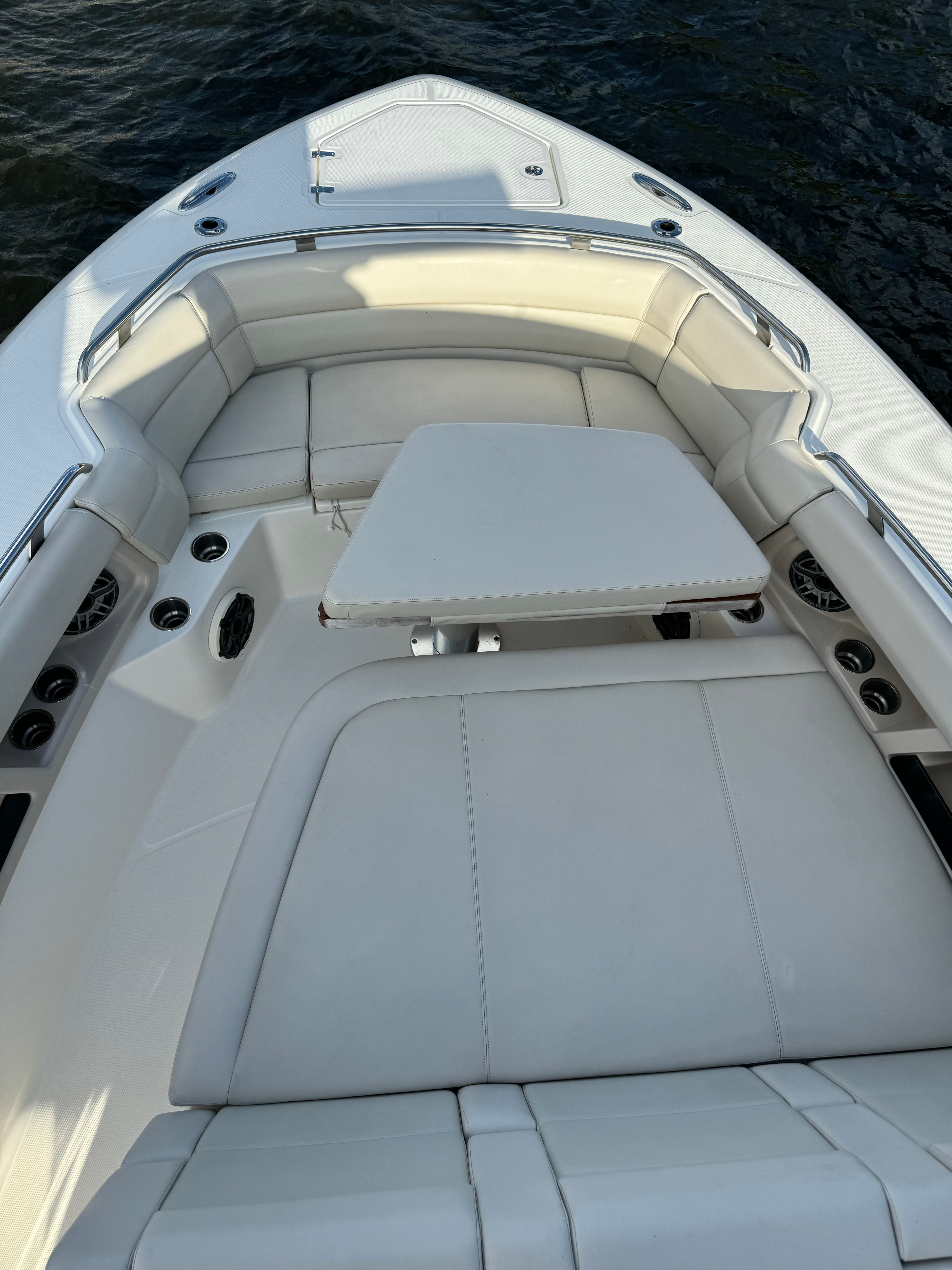 2020 Boston Whaler 350 Realm with luxurious seating area.