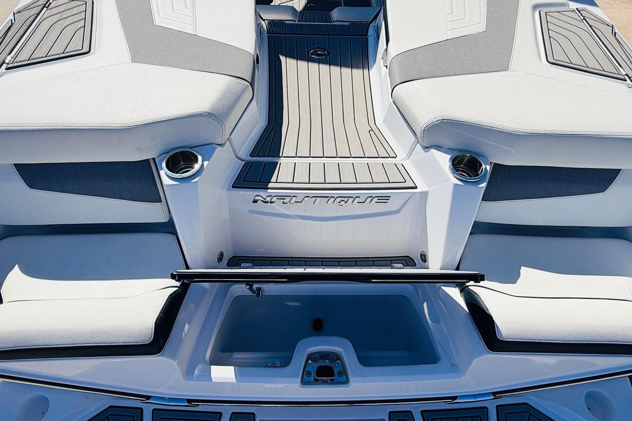 2023 Nautique Super Air Nautique G25 boat interior, featuring sleek seating and modern design.