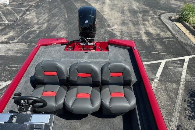 2026 Tracker Pro Team 175 Crappie Edition boat with four seats and steering wheel.