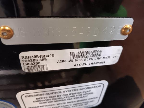 Close-up of Ranger ALPHA 208 2025 model identification and emissions control labels.