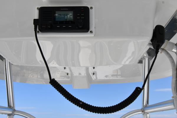2021 Eastern 248 Center Console boat radio and control panel.