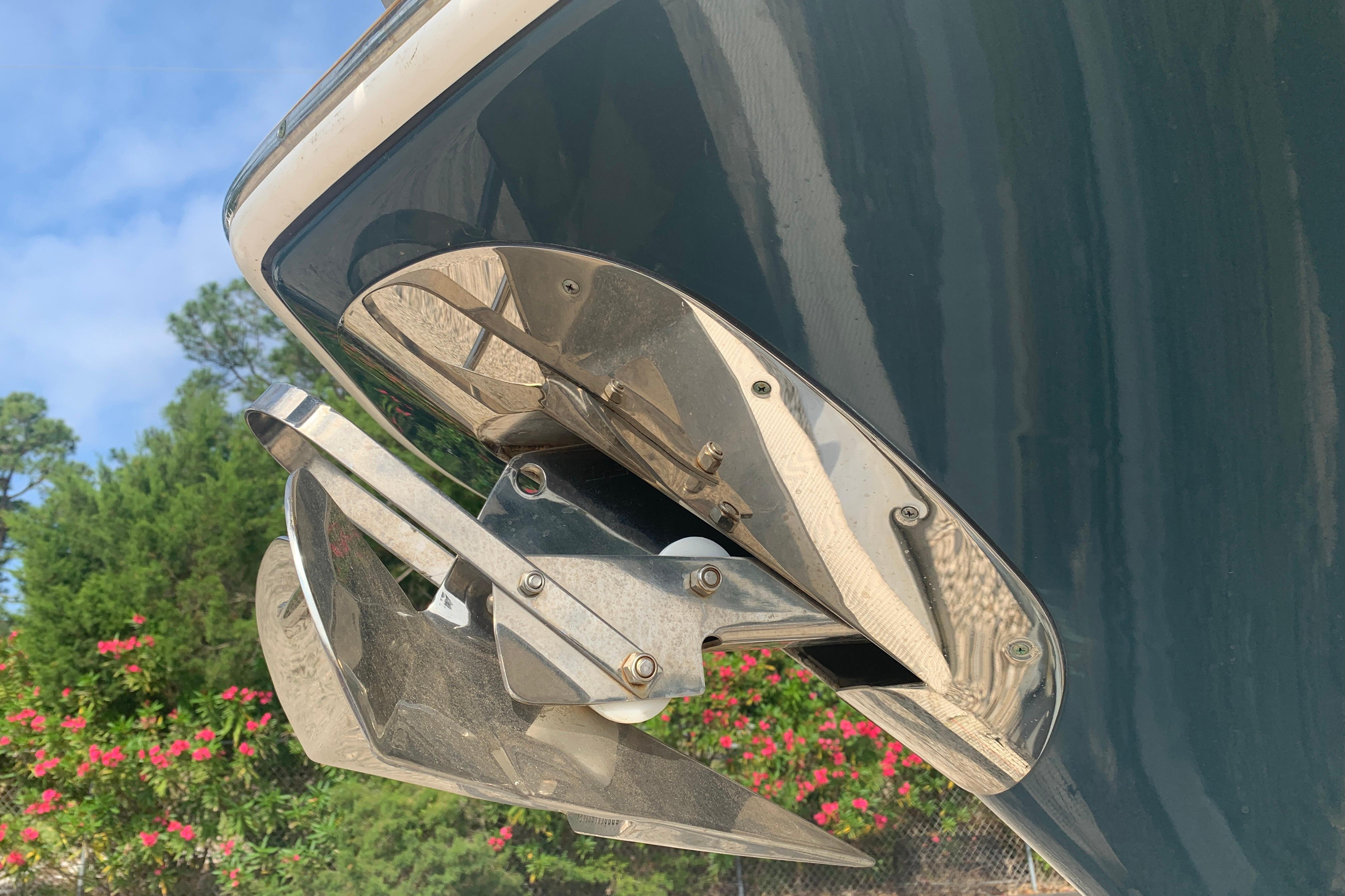 Close-up of a 2021 Tidewater 256 CC Adventure boat anchor mechanism.