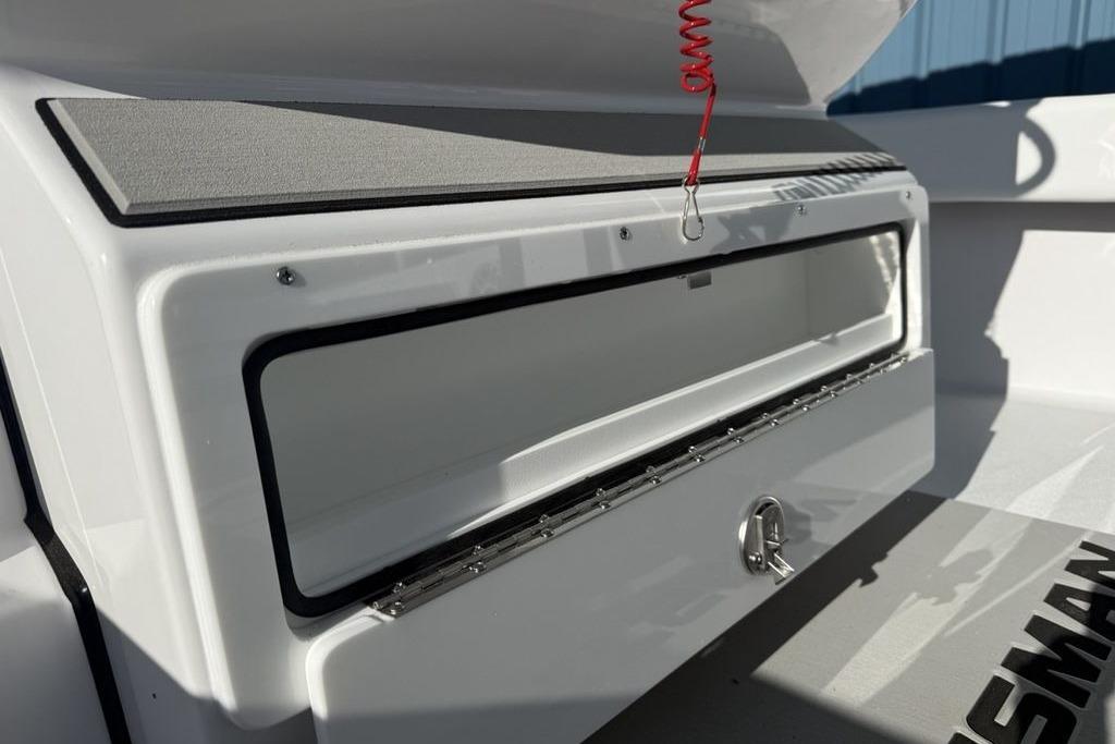 2026 Sportsman Masters 247OE Bay Boat storage compartment detail.