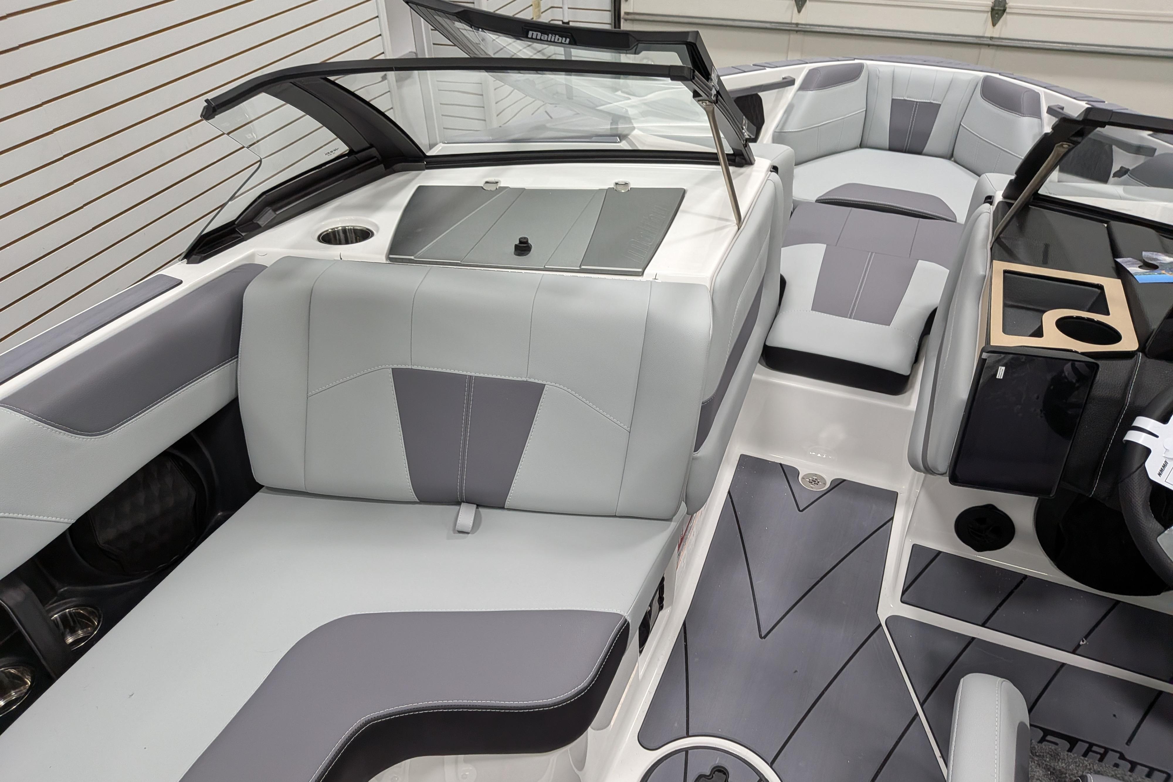 2026 Malibu Wakesetter 20 VTX interior with sleek gray seating and modern design.