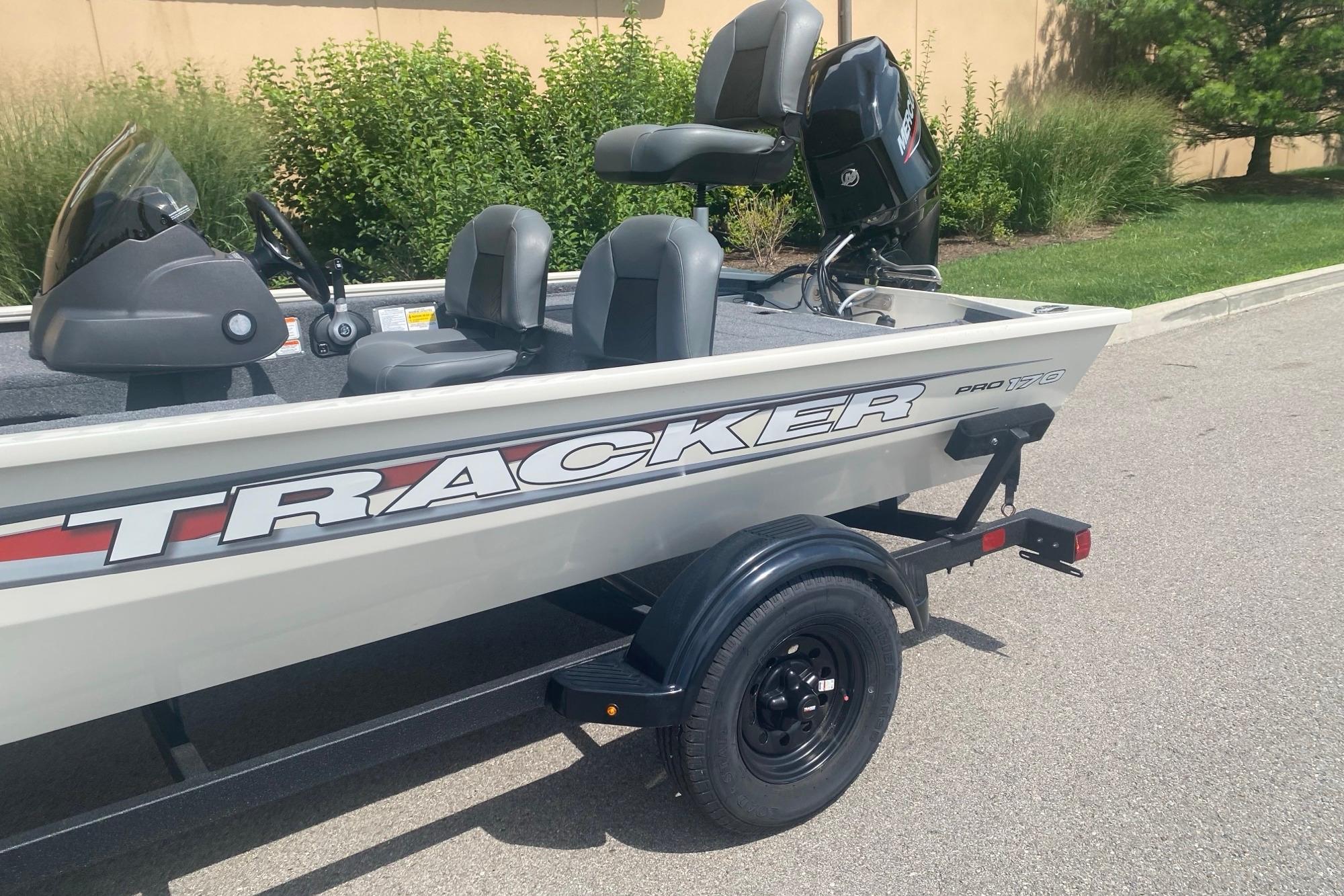 2026 Tracker Pro 170 boat on trailer, parked outdoors.
