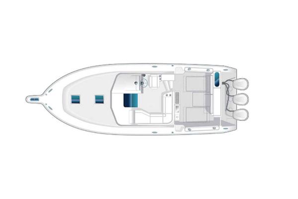 Manufacturer Provided Image: Top view of 2022 Pursuit OS 385 Offshore boat layout.