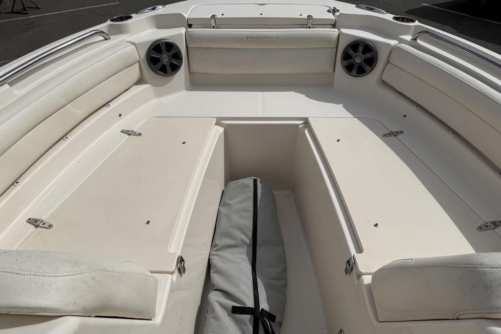 2019 Grady-White Freedom 215 boat interior with seating and storage compartments.