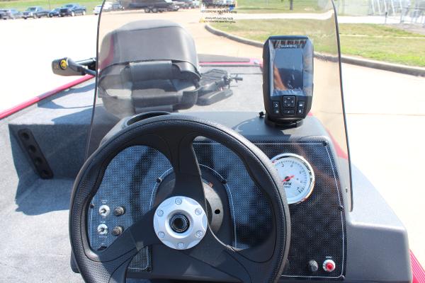 2025 Tracker Bass Tracker Classic XL dashboard with steering wheel and fish finder.