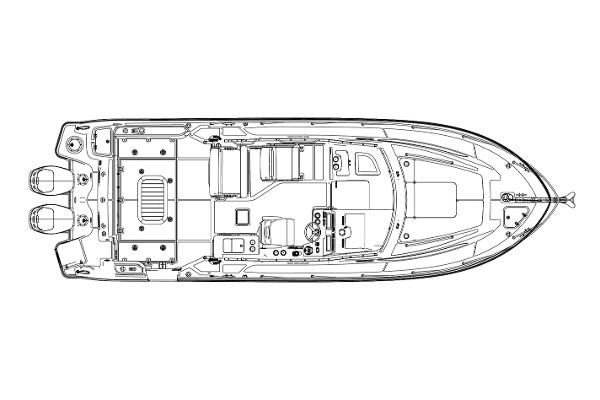 Manufacturer Provided Image: Top view schematic of 2023 Boston Whaler 325 Conquest boat layout.