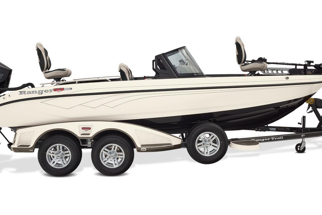Manufacturer Provided Image: 2026 Ranger 620xFS Pro fishing boat on trailer, side view.