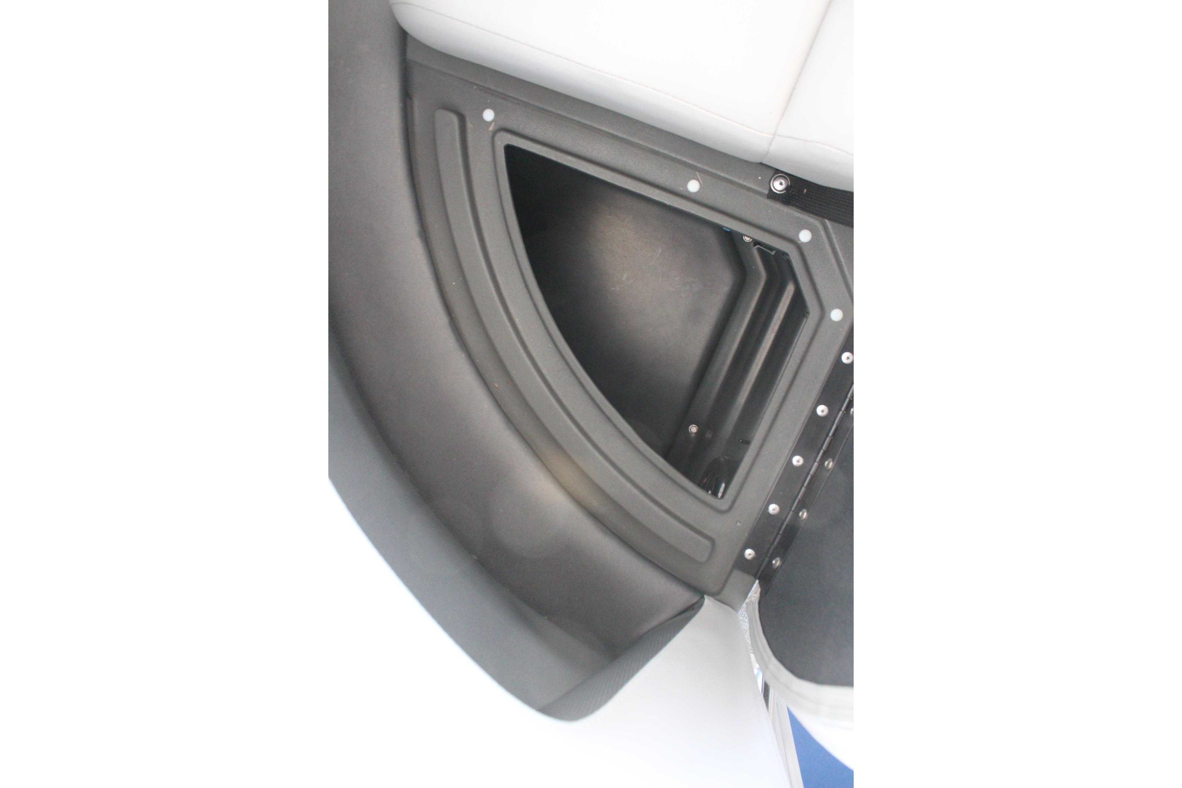 Close-up of storage compartment on 2026 Sun Tracker Party Barge 16 DLX.