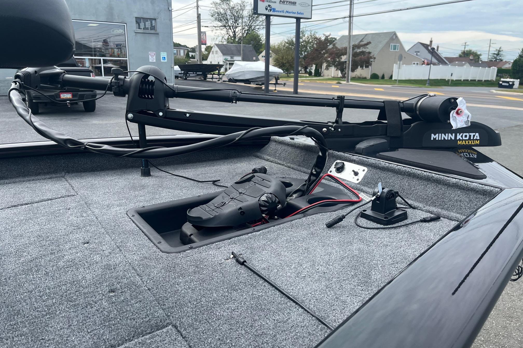2026 Tracker Pro Team 175 boat with Minn Kota Maxxum trolling motor on deck.