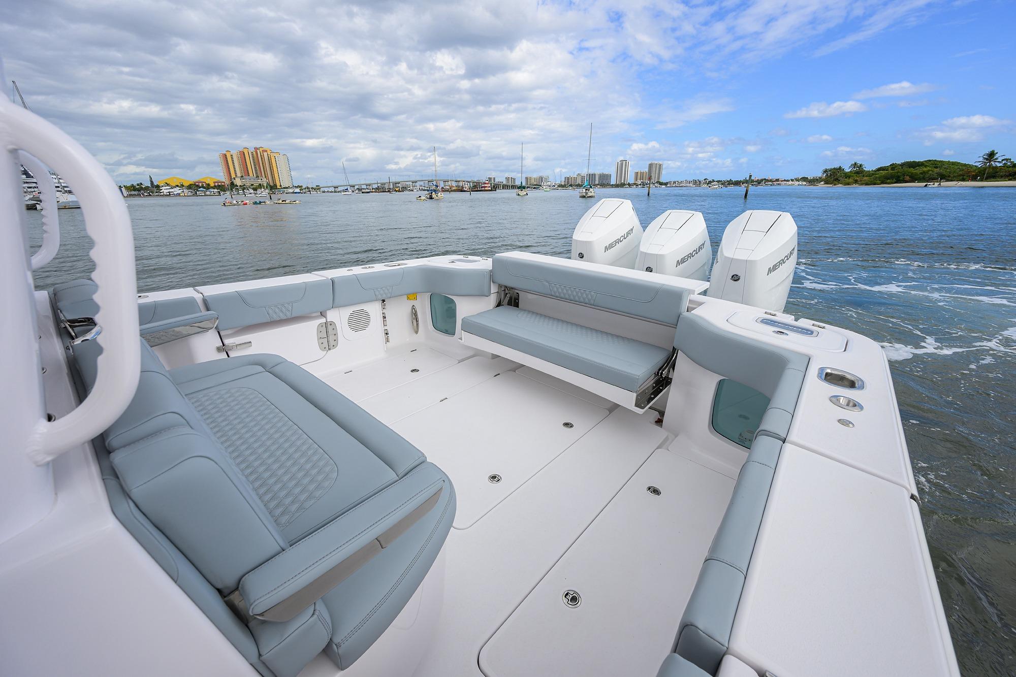 2026 Phenom 37 Center Console boat with spacious seating and powerful engines on the water.