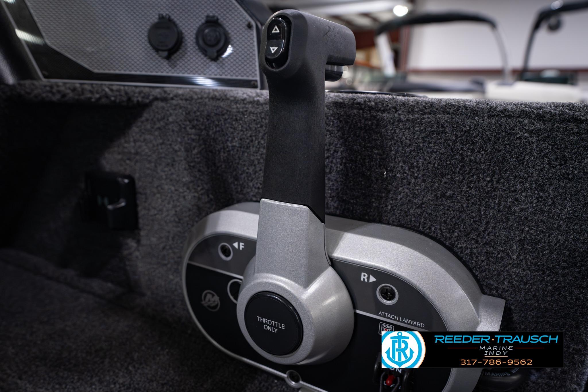 Throttle control of 2026 Lund 1650 Rebel XL SS boat, featuring sleek design and functionality.