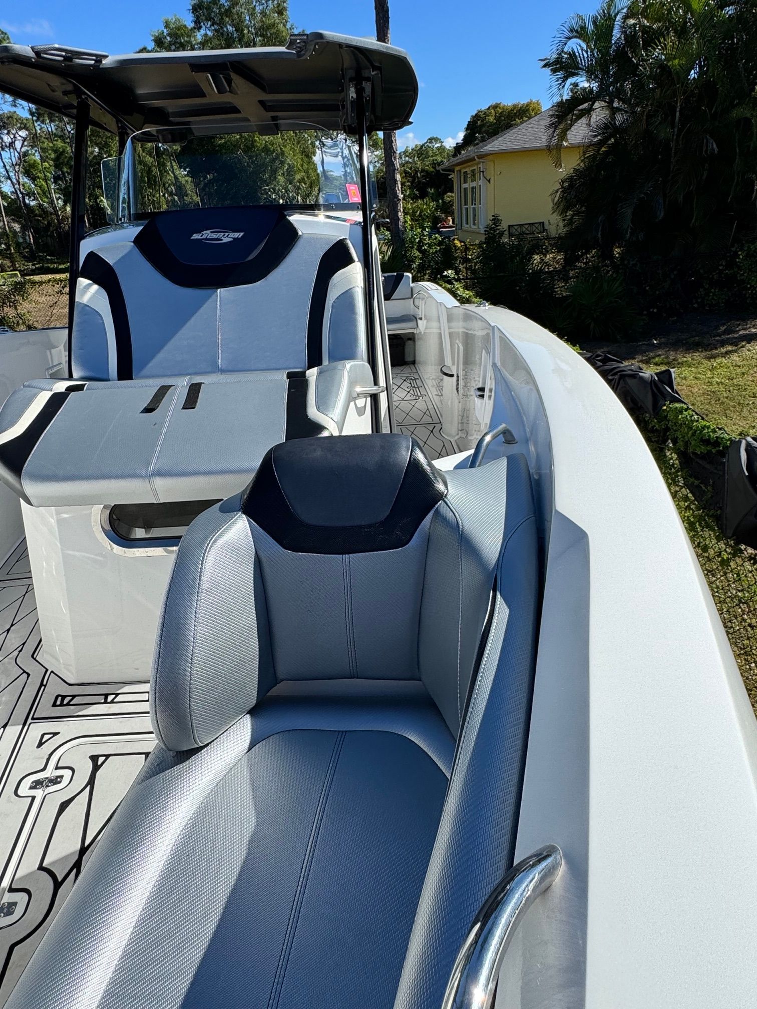 2017 Sunsation 32 CCX boat with luxurious seating area.
