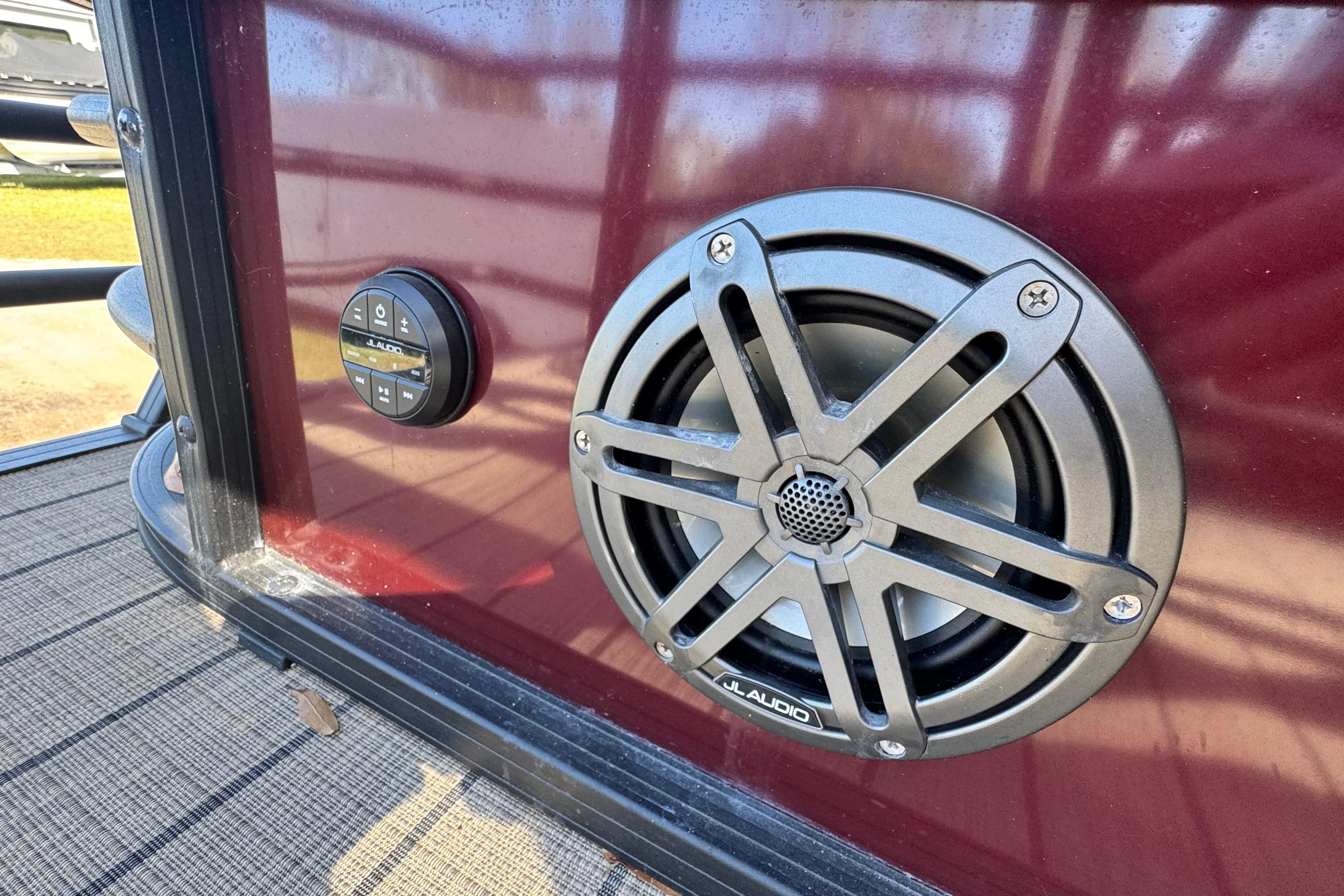 Close-up of JL Audio speaker on 2023 Sylvan L5 CLZ boat.