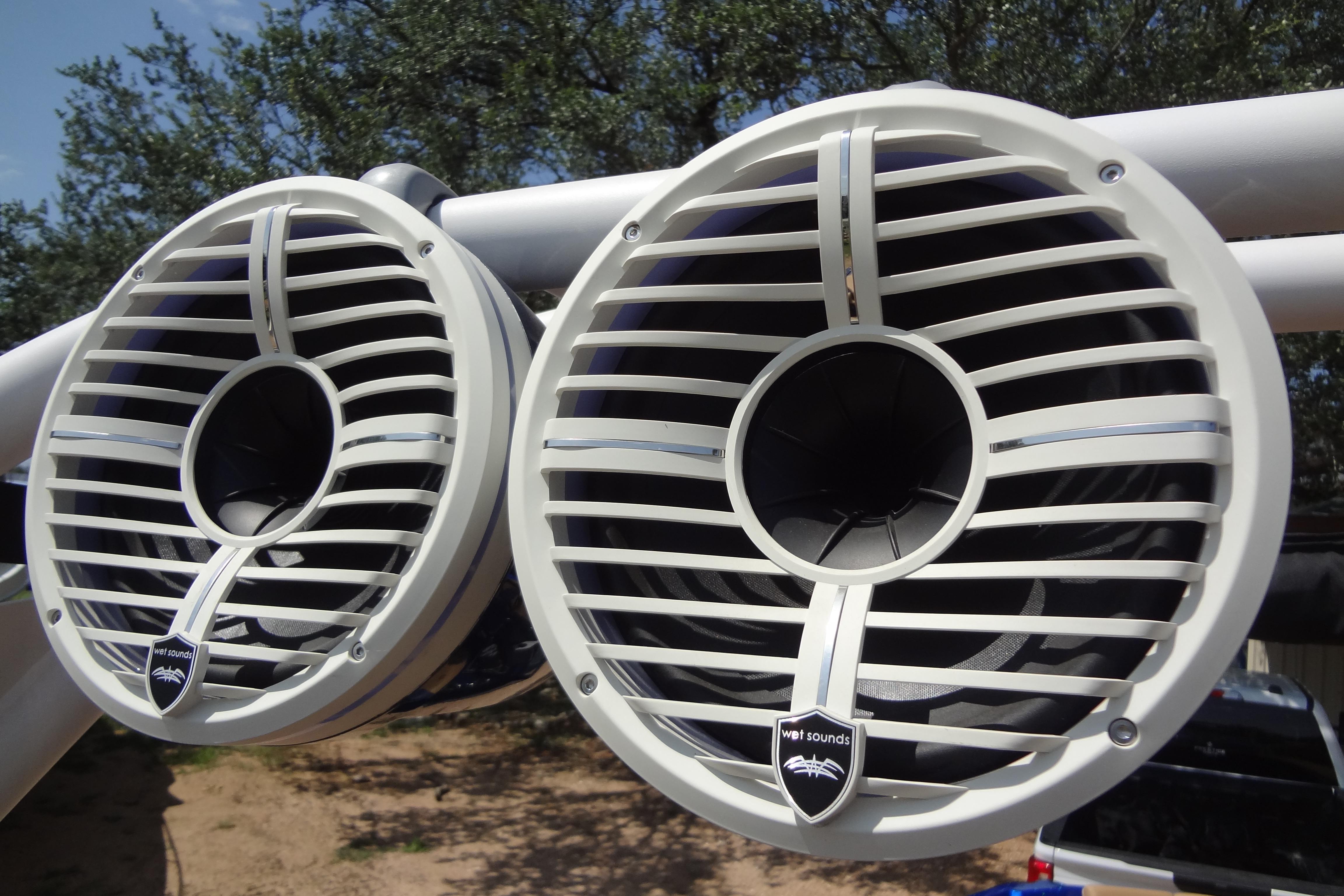 Close-up of marine speakers on a 2022 ATX Surf Boats 24 Type-S.