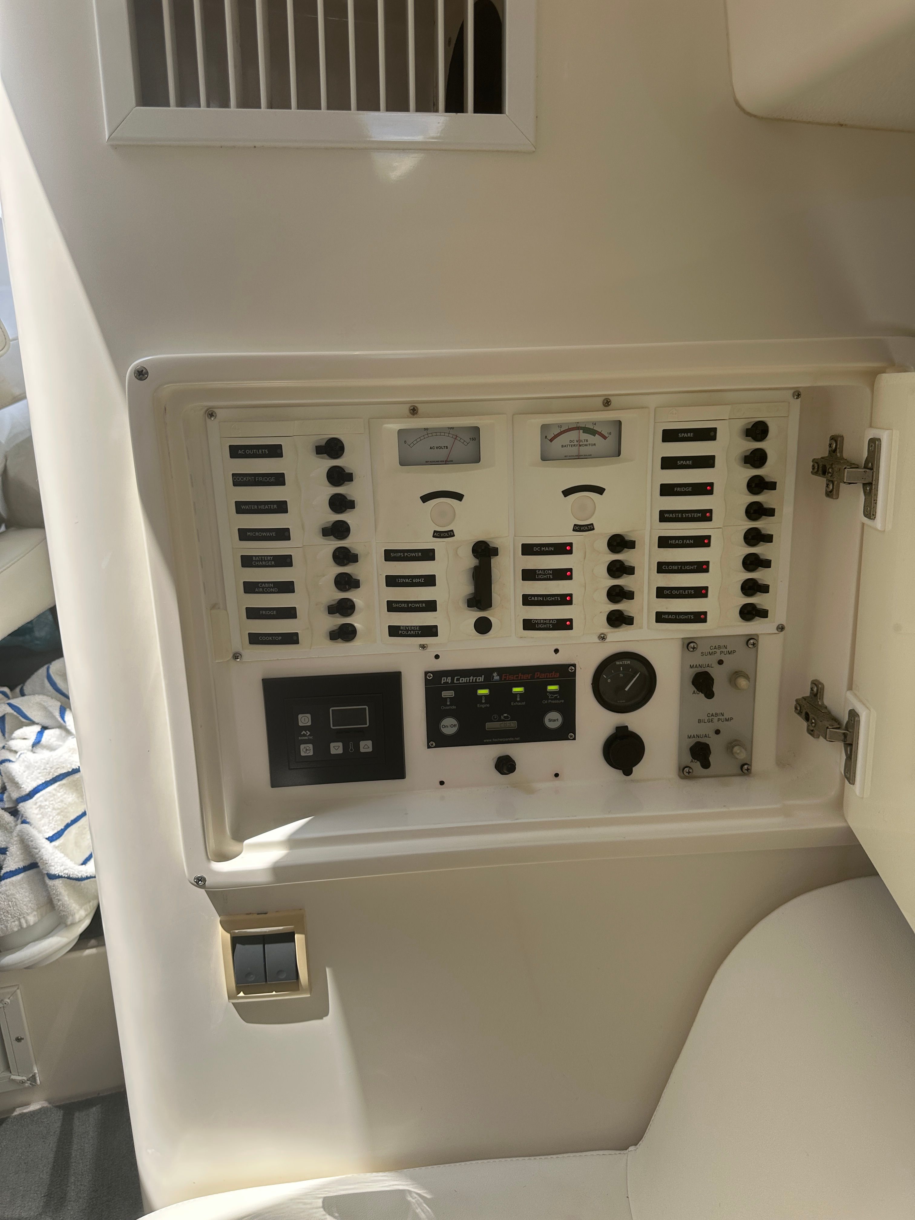 Control panel of a 2004 Intrepid 377 Walkaround.