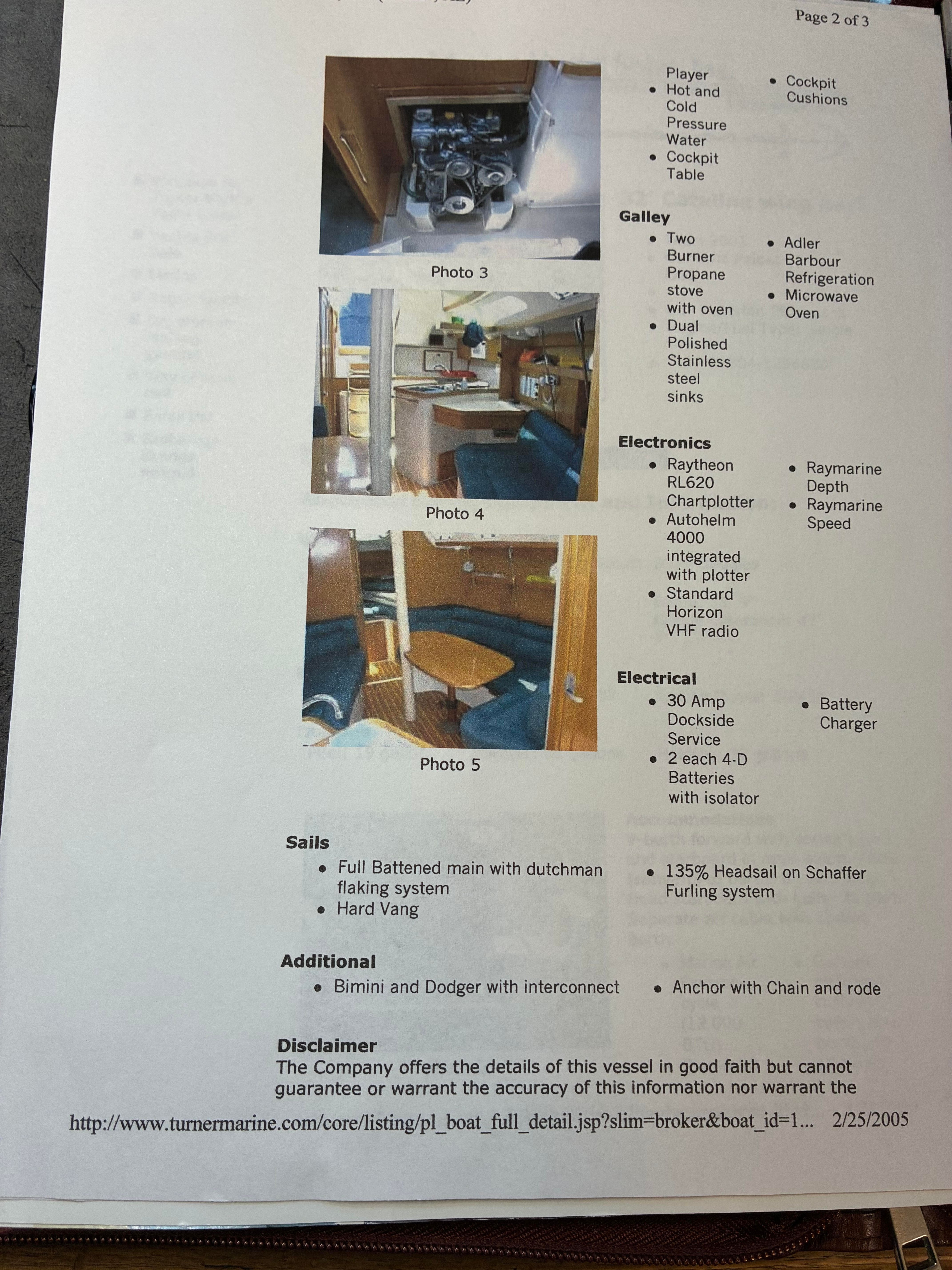 Catalog page of Catalina 320 sailboat with interior views and specifications.