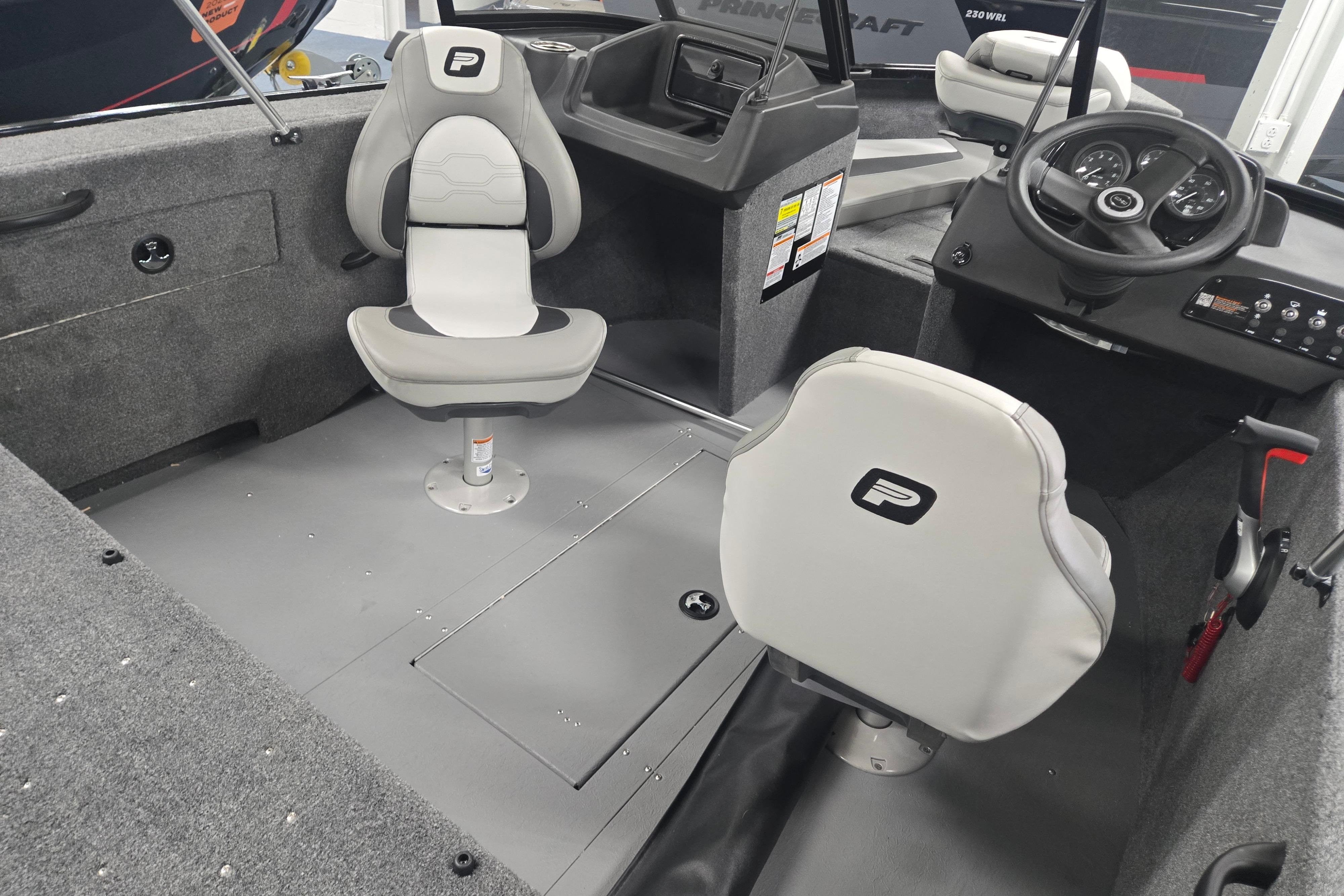 2026 Princecraft Sport 175 MAX boat interior with steering console and seating.