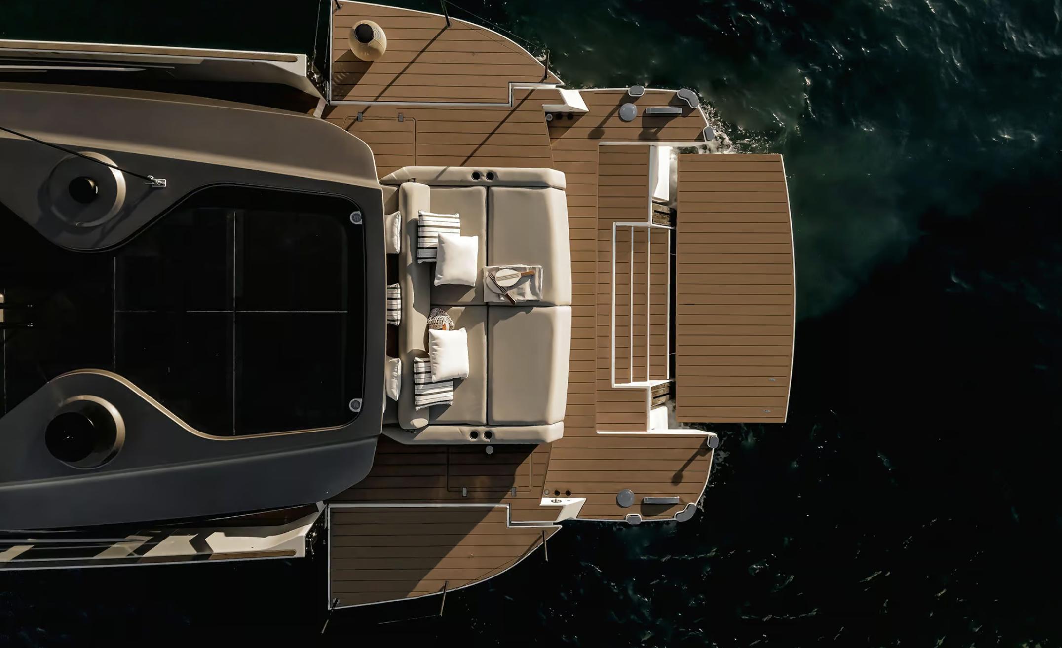 Top view of 2025 Azimut Seadeck 6 yacht with elegant deck design.