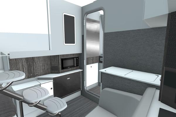 Manufacturer Provided Image: Modern interior of 2026 Formula 360 Crossover Bowrider I/O with sleek kitchen and seating area.