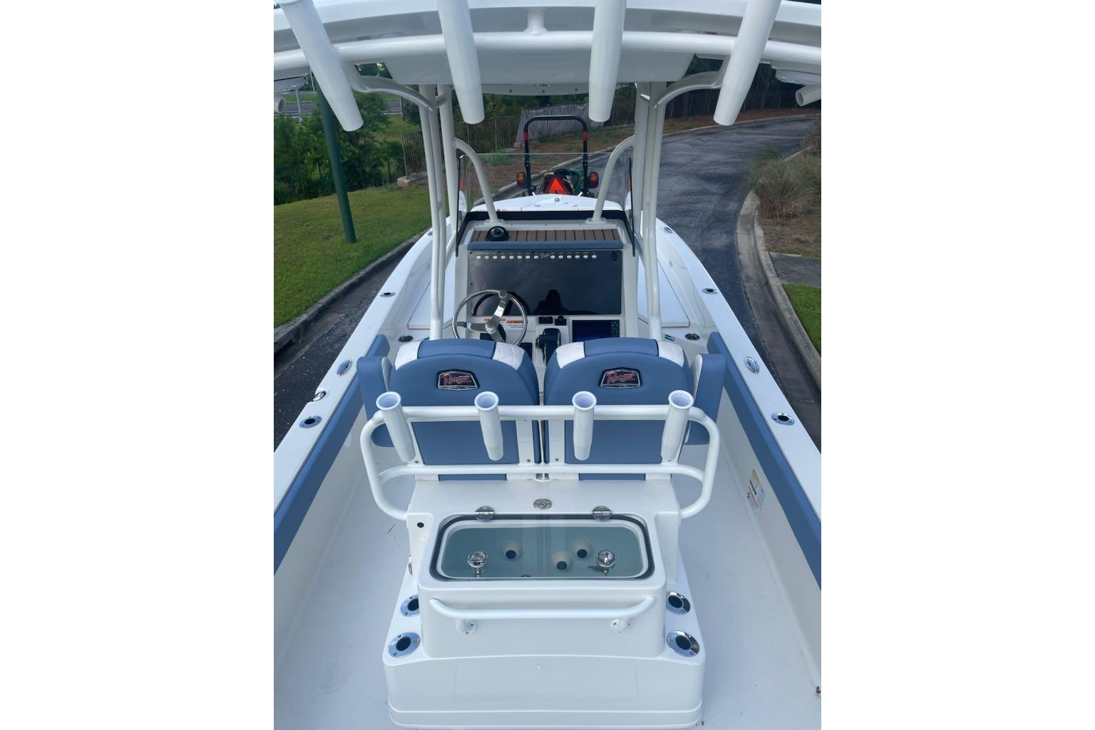 2025 Ranger 2360 Bay boat interior with seating and steering console.