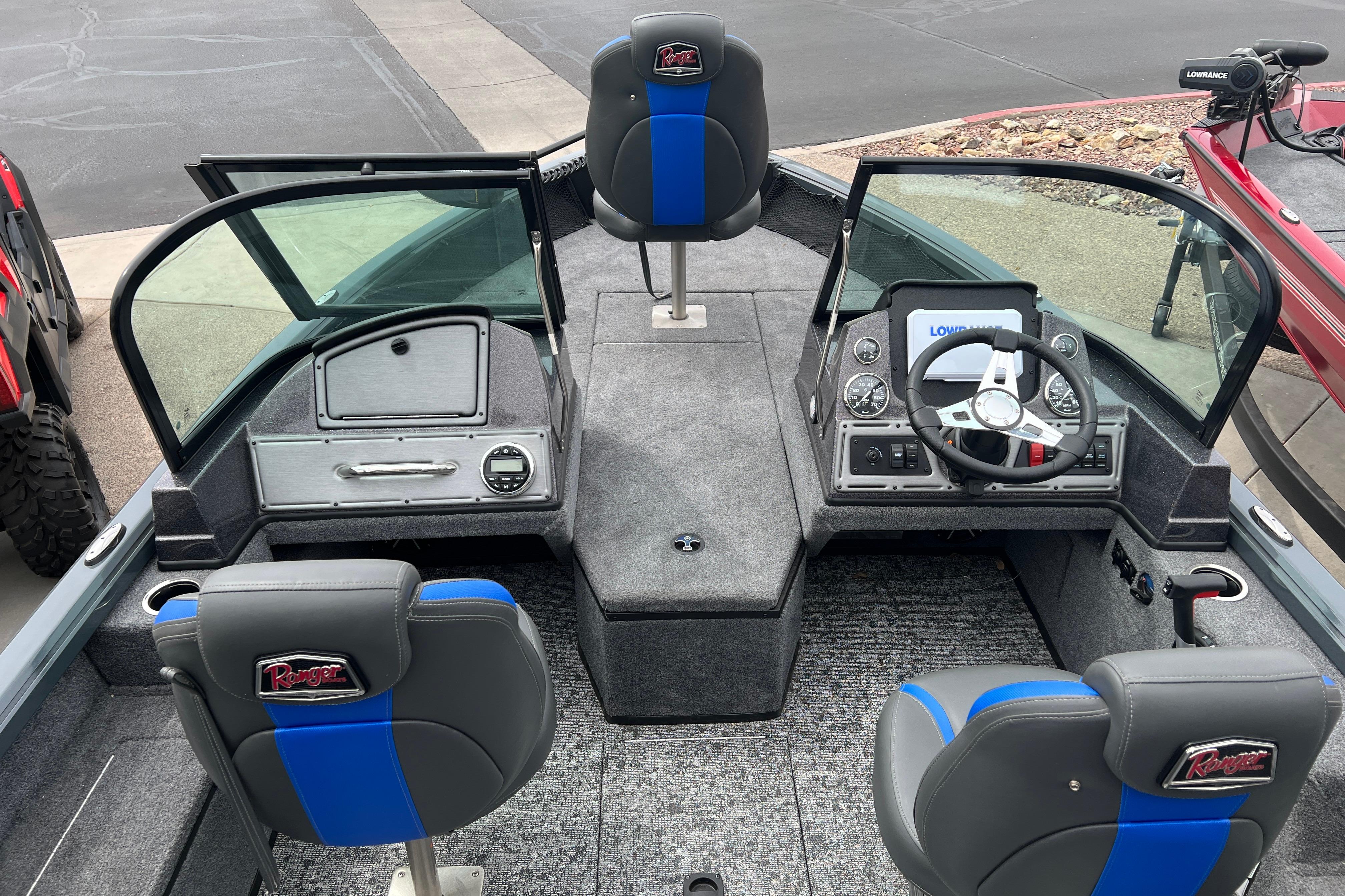 2026 Ranger VS1682SC Angler boat interior with steering console and seating.