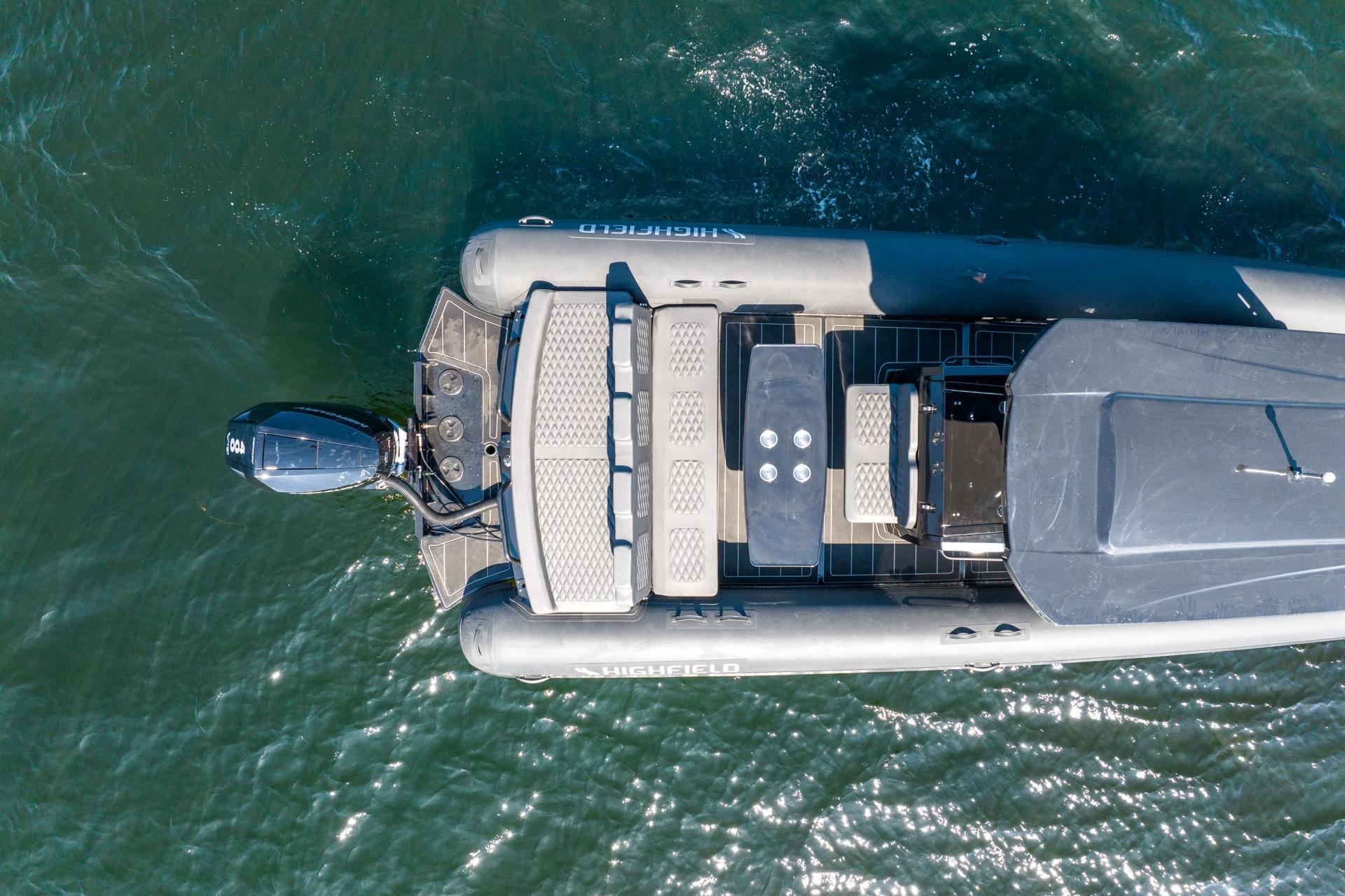 Aerial view of Highfield Sport 900 boat on water, model year 2026.