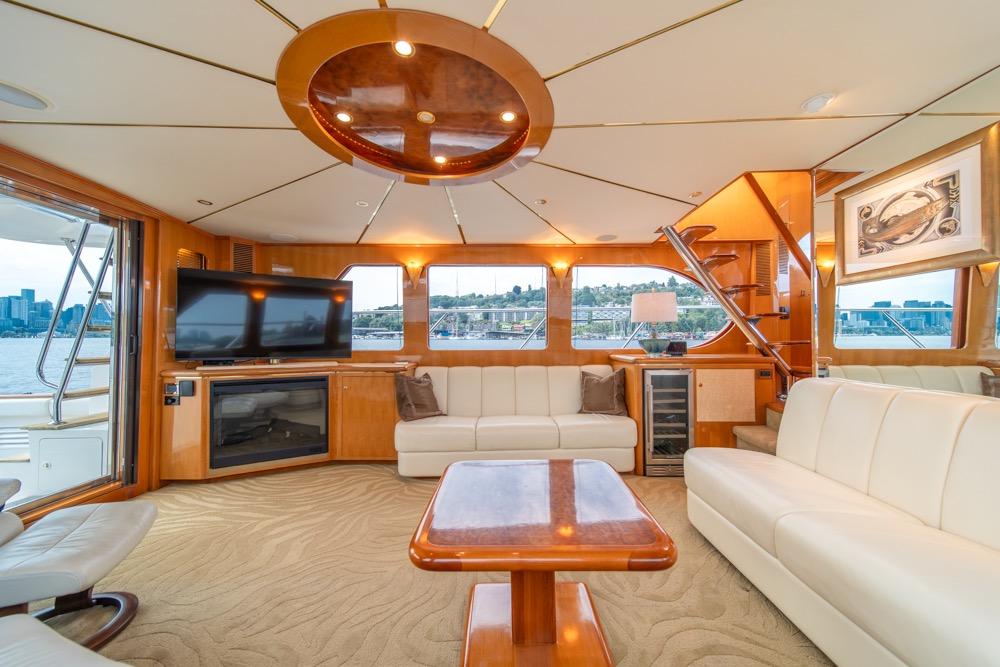 Luxurious interior of 2005 Ocean Alexander 64 Motoryacht with elegant seating and modern amenities.