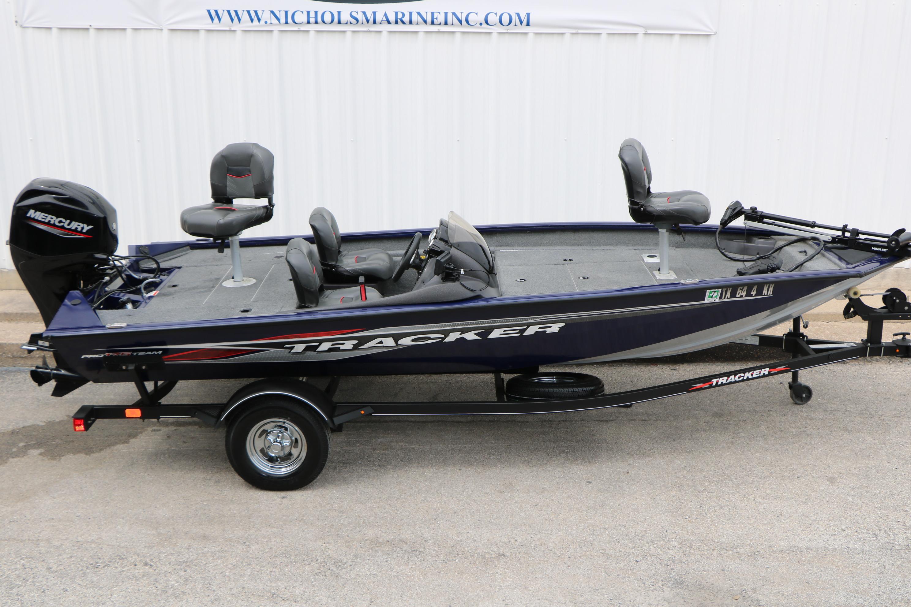 2022 Tracker Pro Team 175 TF fishing boat with Mercury engine on trailer.