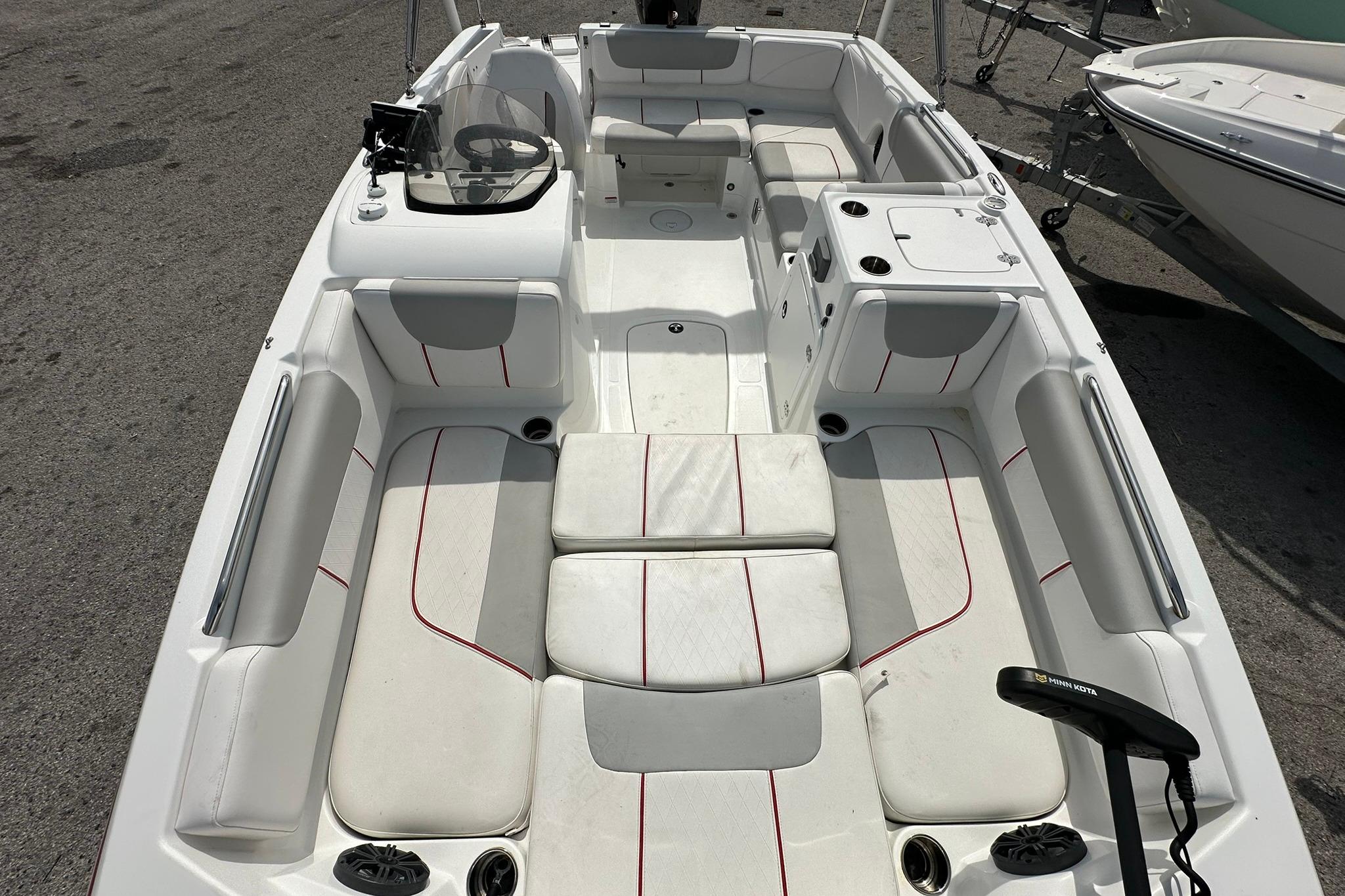 2021 Tahoe 2150 boat interior with spacious seating and modern design.
