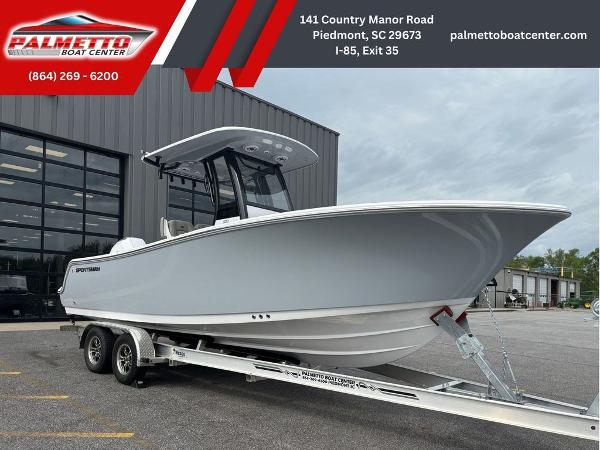 2025 Sportsman Open 232 boat on trailer at Palmetto Boat Center, Piedmont, SC.