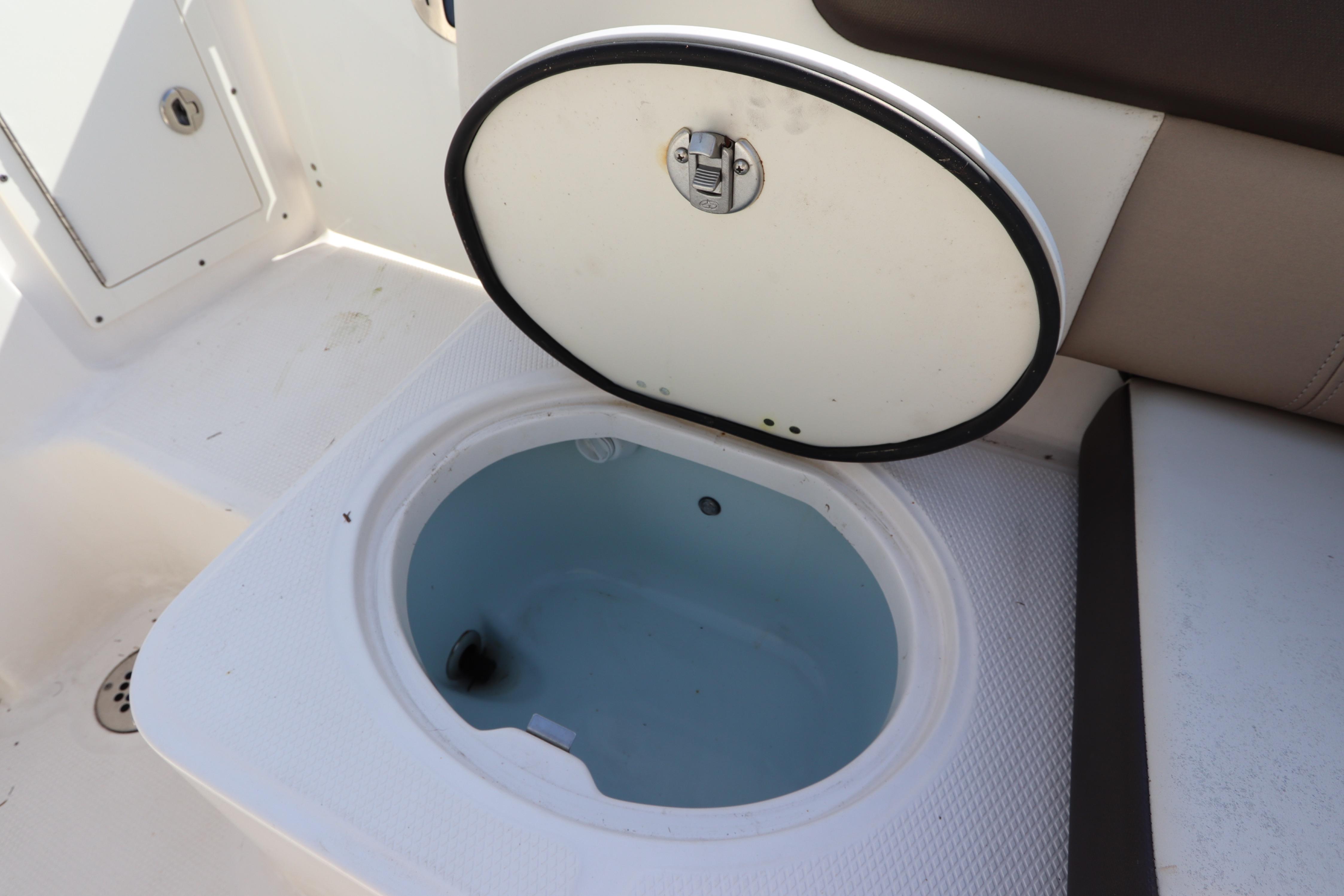 2019 Robalo R242 Center Console boat's open storage compartment.