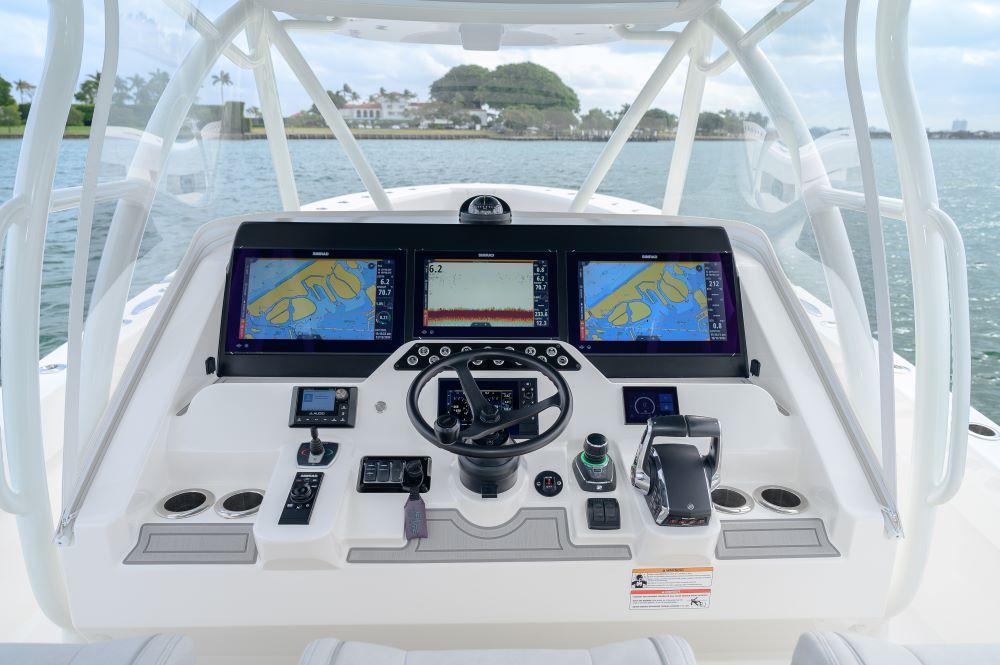 2023 SeaVee 420Z boat dashboard with advanced navigation and control systems.