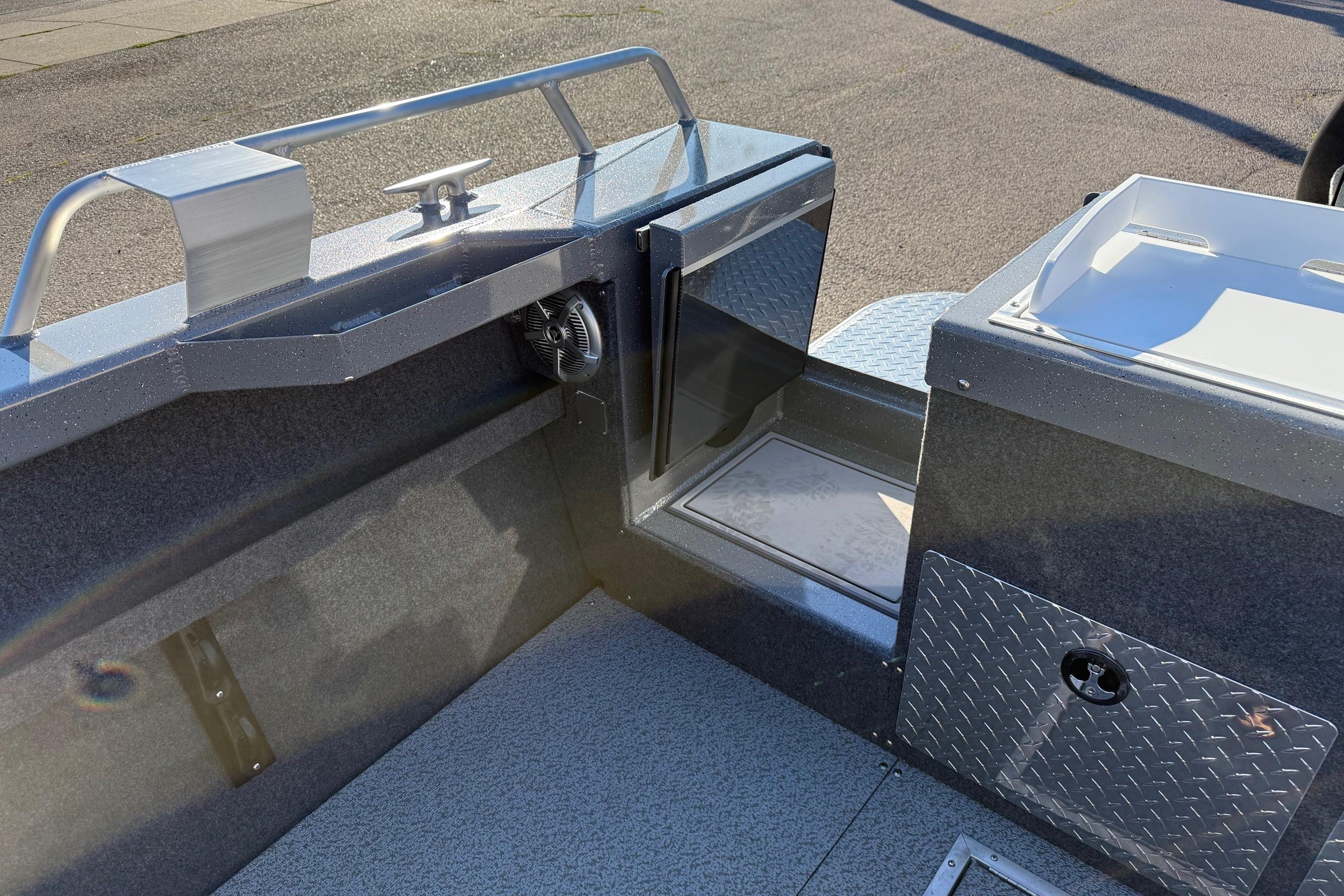 2026 Thunder Jet 200 Luxor boat interior with storage compartments and sleek design.