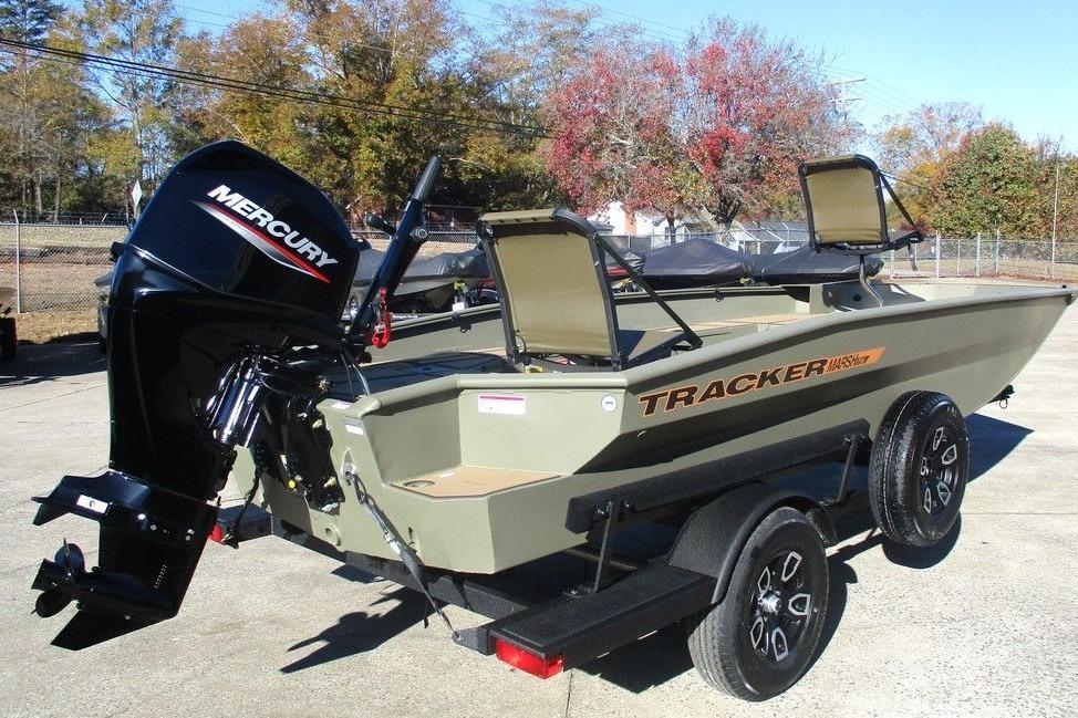 2026 Tracker Grizzly 1756 T Marsh boat with Mercury engine on trailer.