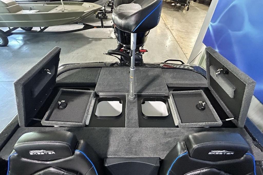 2026 Skeeter ZX200 boat interior with storage compartments and seating.